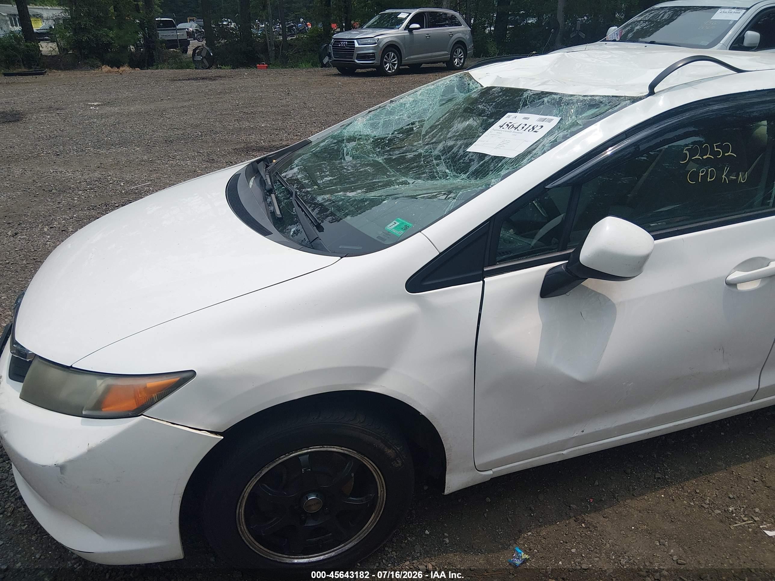 2012 Honda Civic Lx White vin: 19XFB2F56CE327453