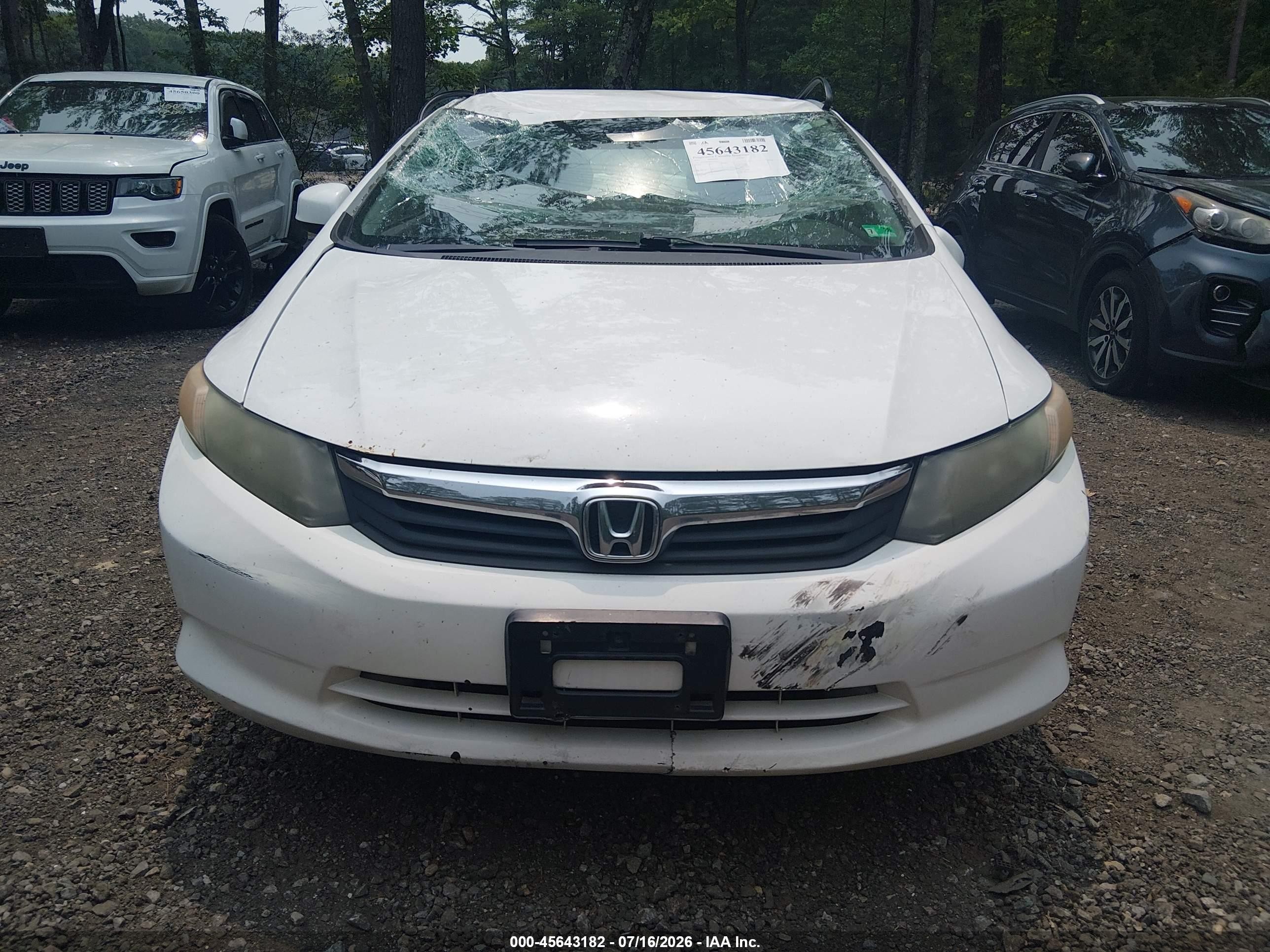 2012 Honda Civic Lx White vin: 19XFB2F56CE327453