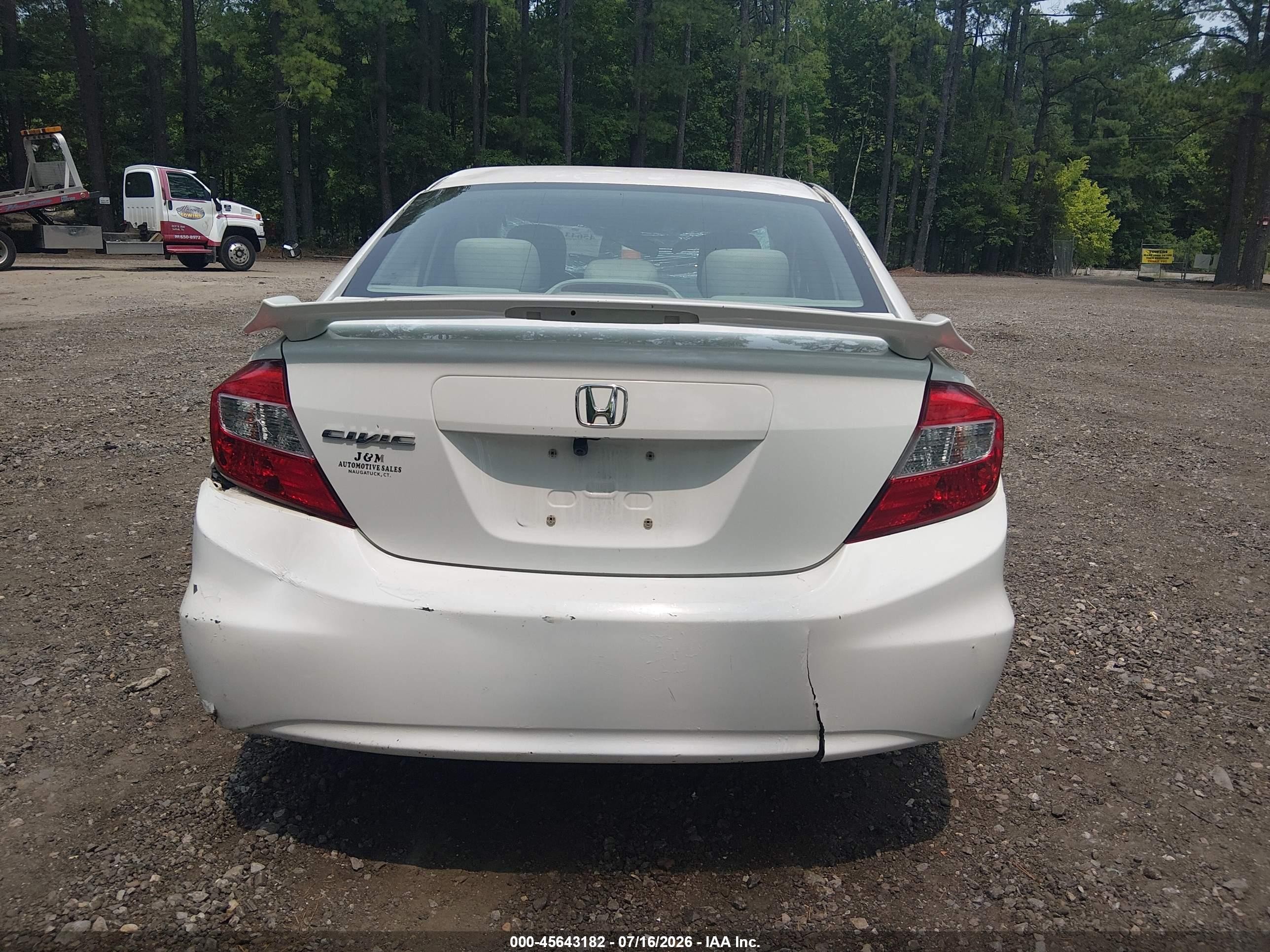 2012 Honda Civic Lx White vin: 19XFB2F56CE327453