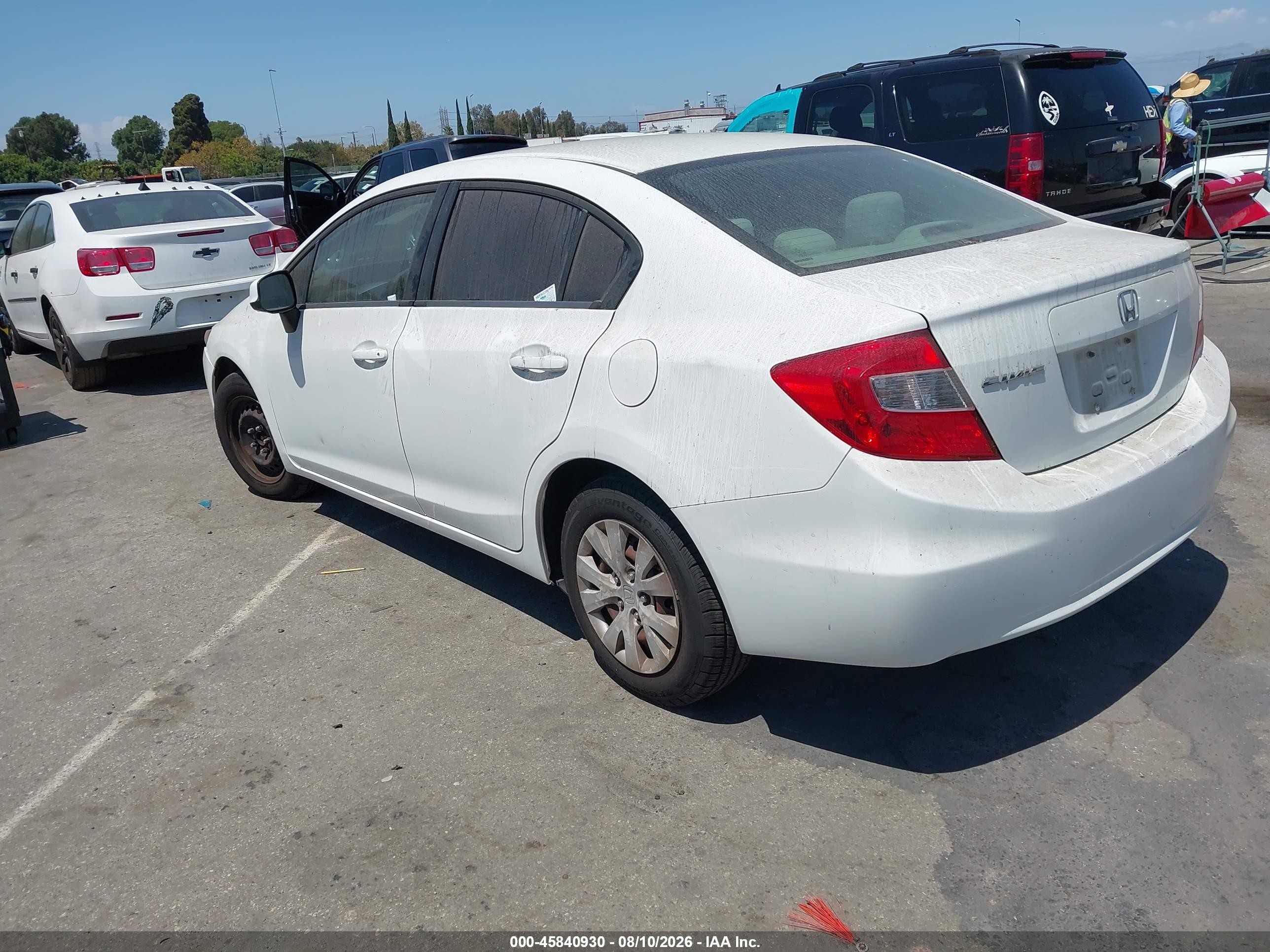 2012 Honda Civic Lx White vin: 19XFB2F56CE333947