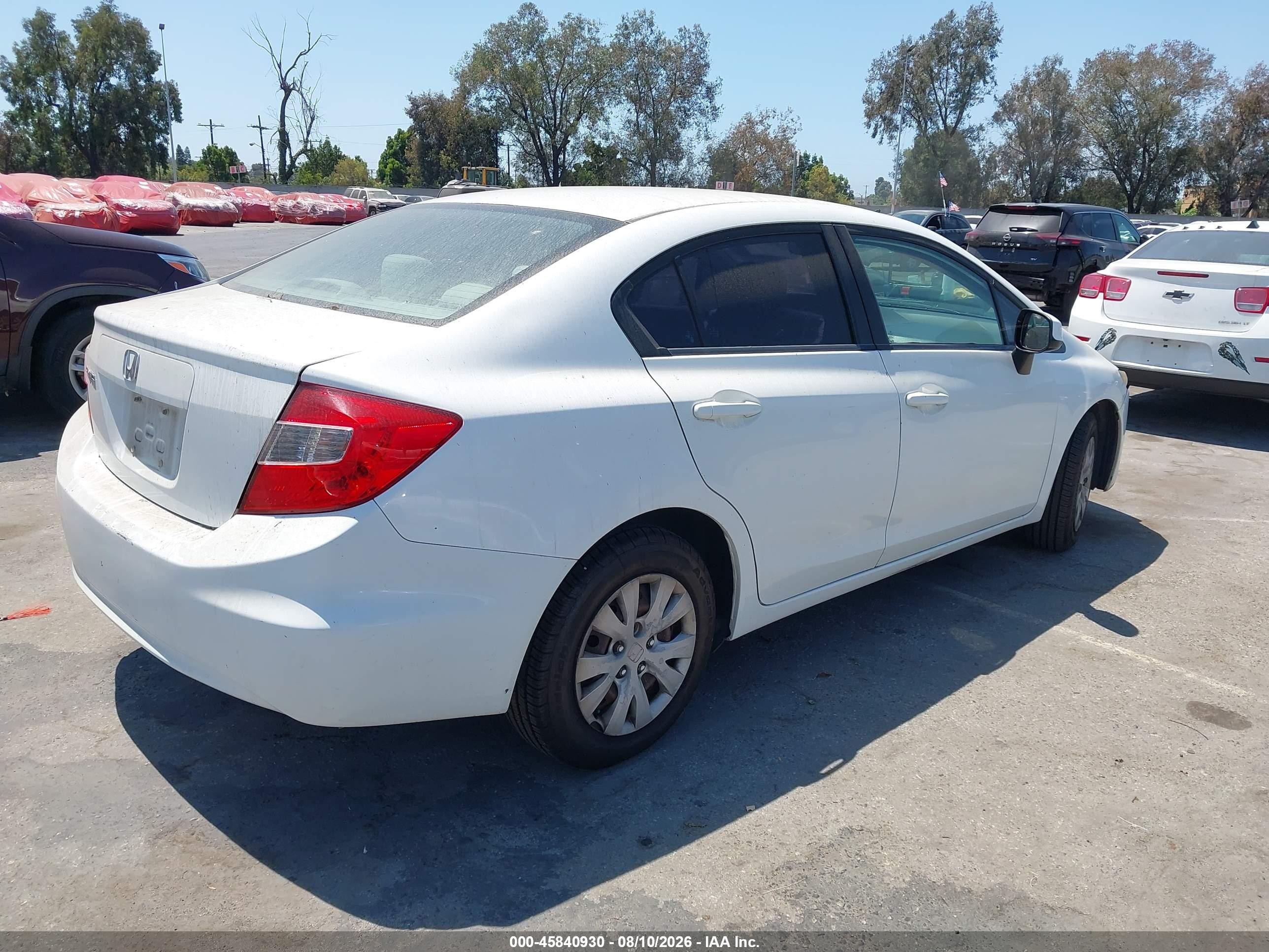2012 Honda Civic Lx White vin: 19XFB2F56CE333947