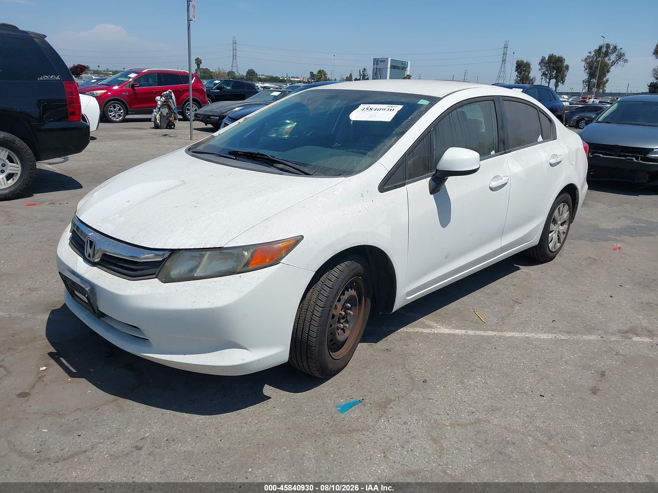 2012 Honda Civic Lx White vin: 19XFB2F56CE333947