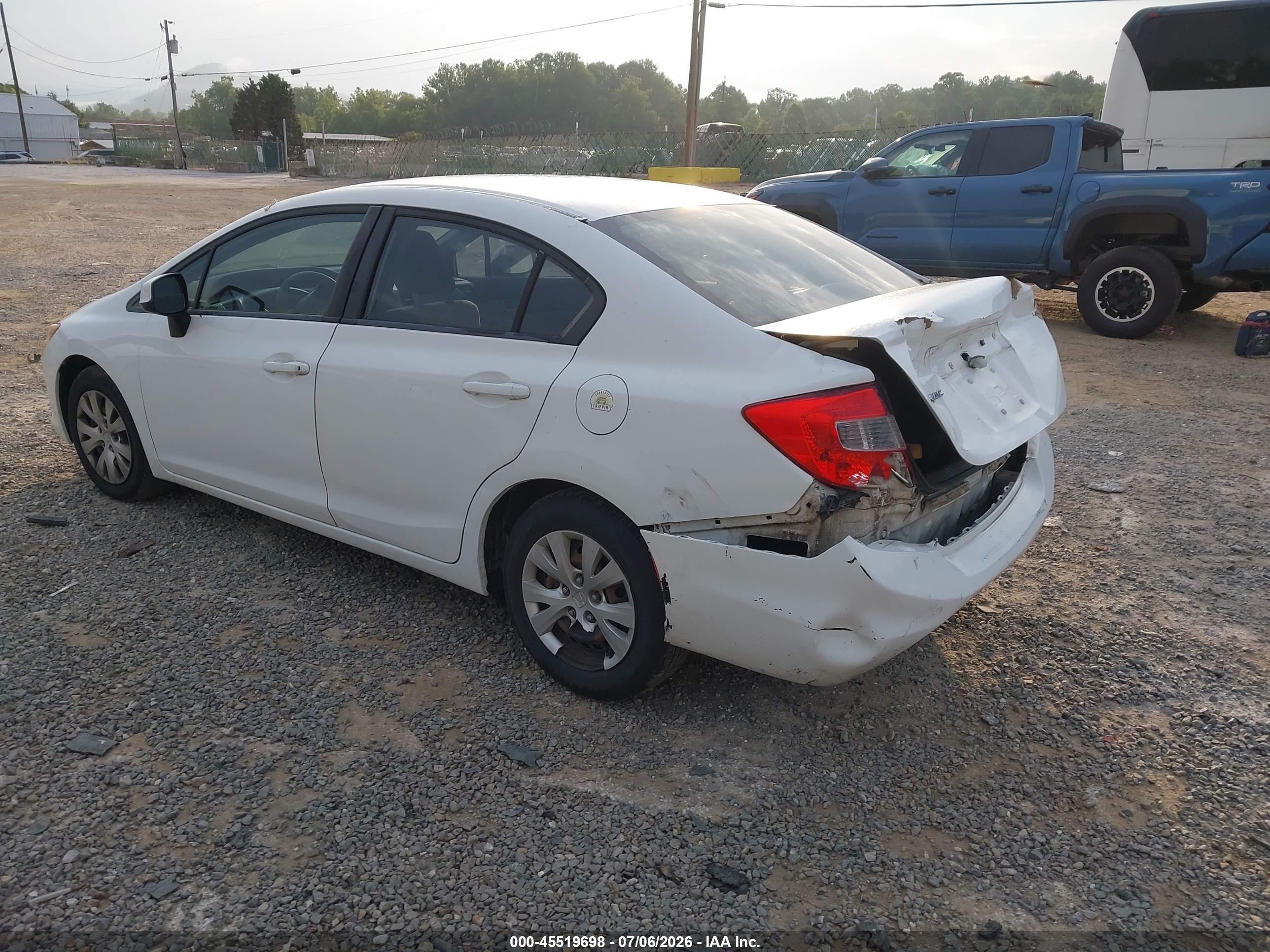 2012 Honda Civic Lx White vin: 19XFB2F56CE337223