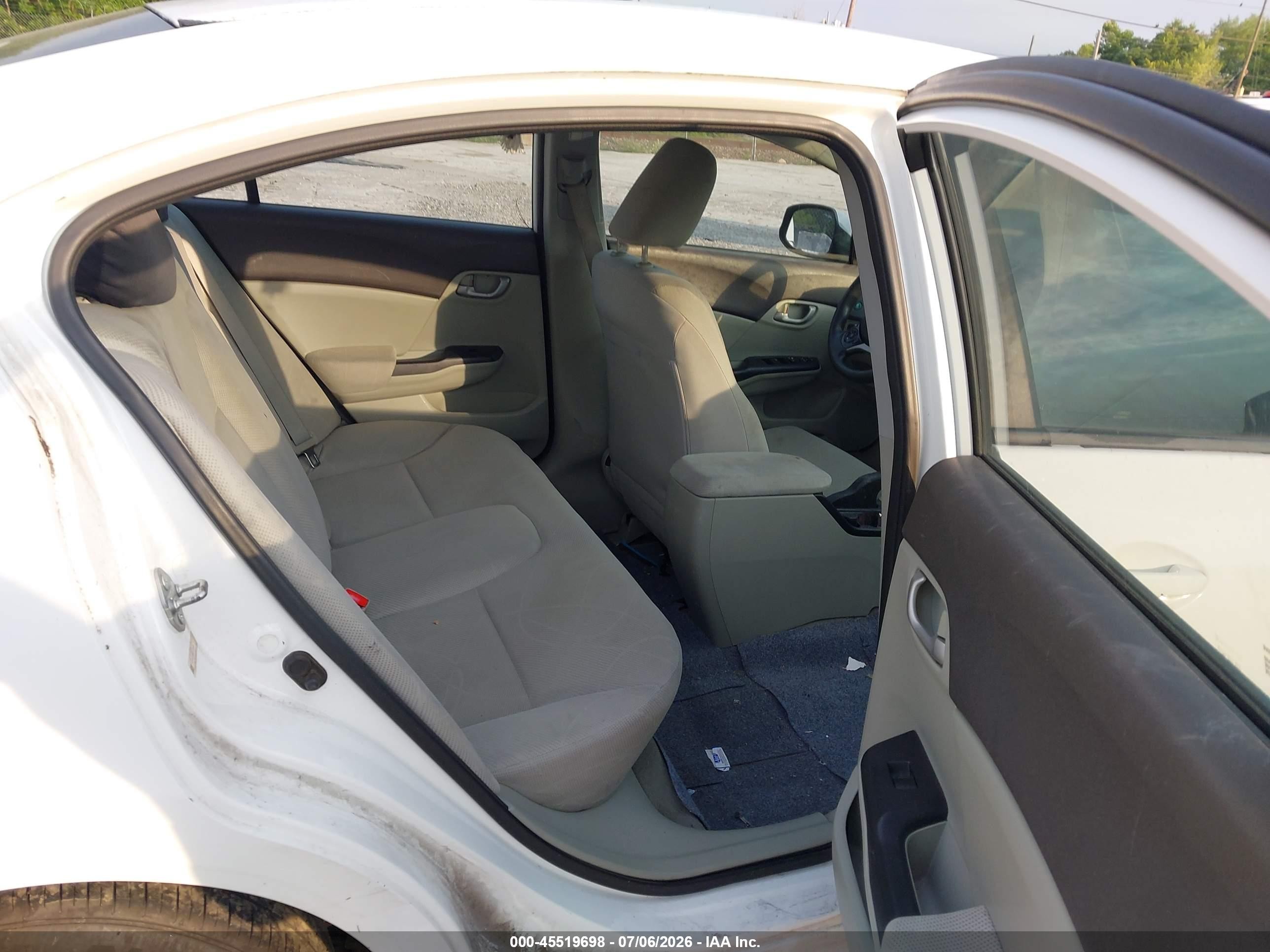 2012 Honda Civic Lx White vin: 19XFB2F56CE337223