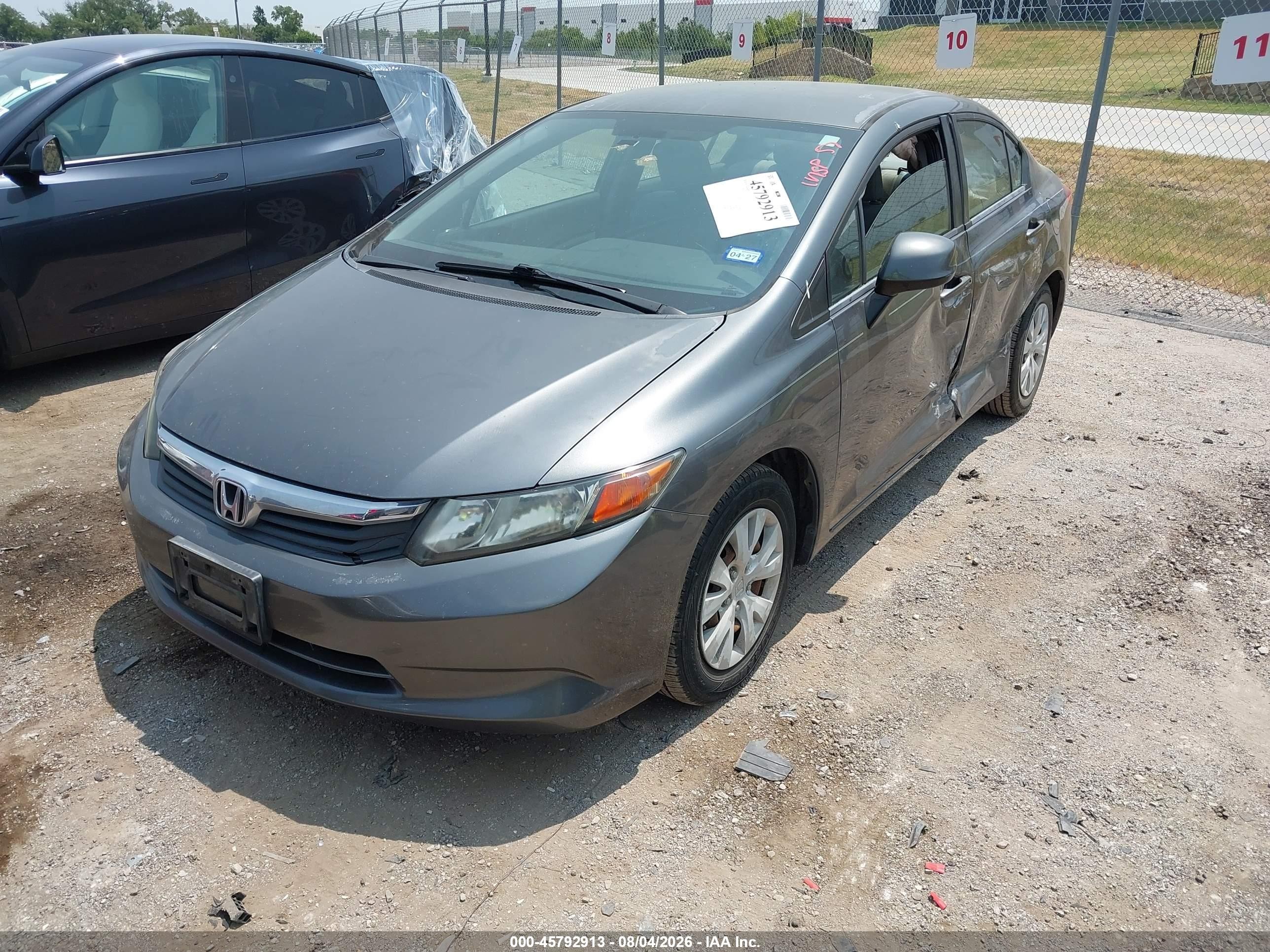 2012 Honda Civic Lx Gray vin: 19XFB2F56CE340364