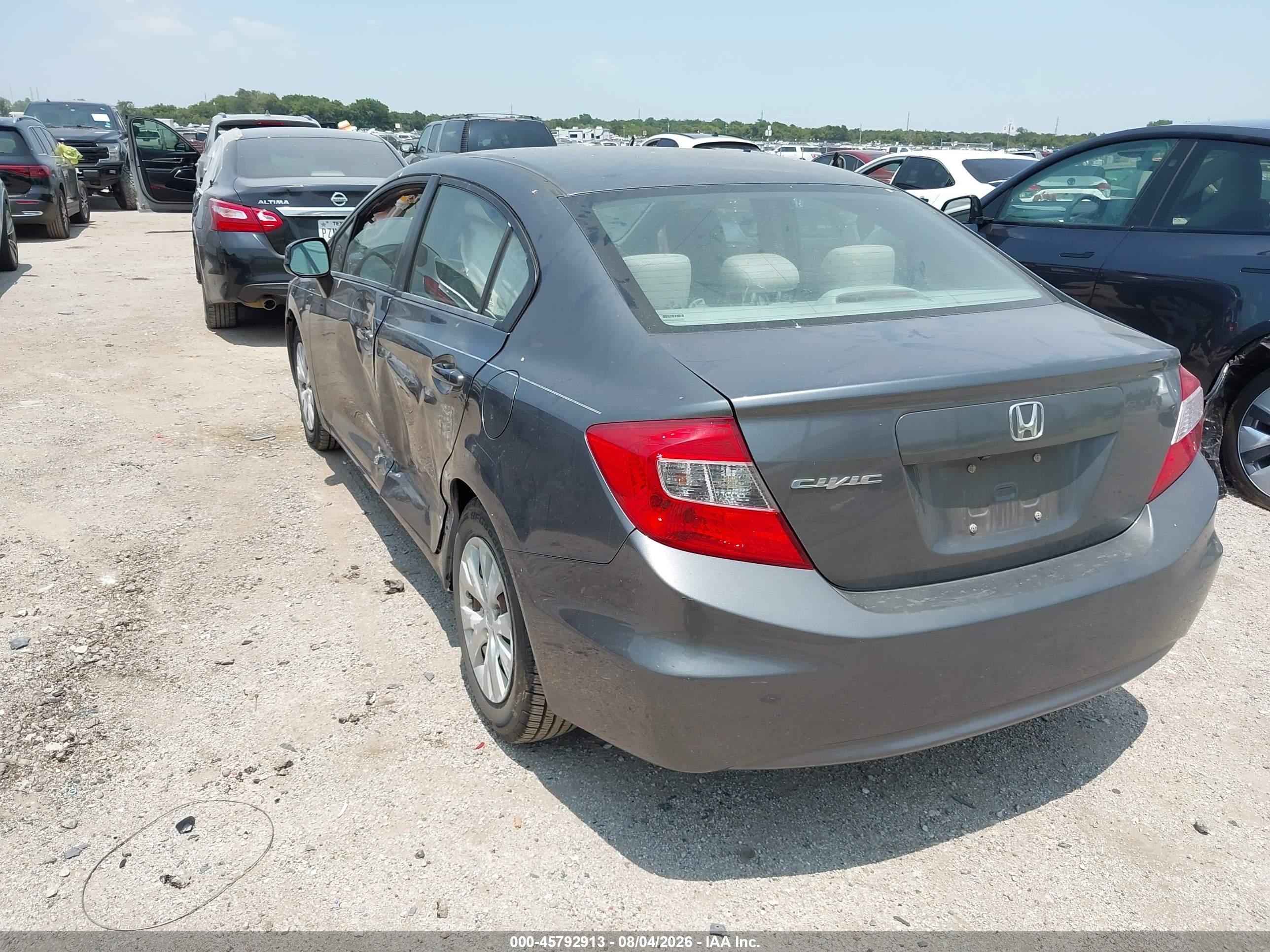2012 Honda Civic Lx Gray vin: 19XFB2F56CE340364