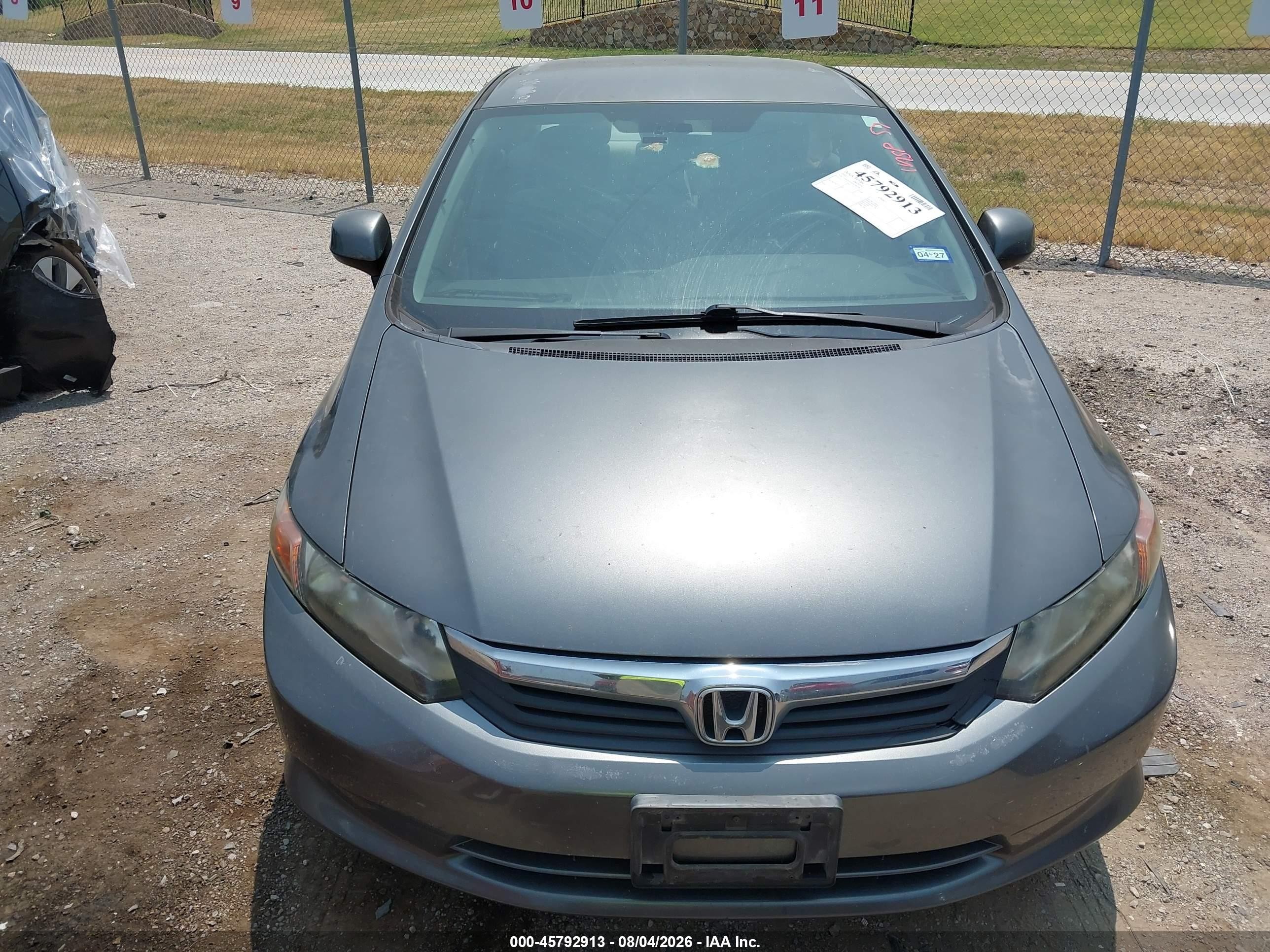 2012 Honda Civic Lx Gray vin: 19XFB2F56CE340364