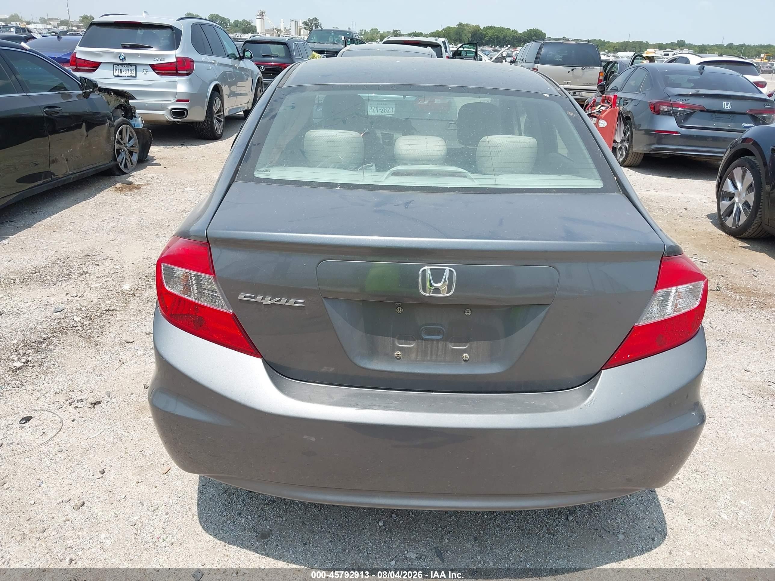 2012 Honda Civic Lx Gray vin: 19XFB2F56CE340364