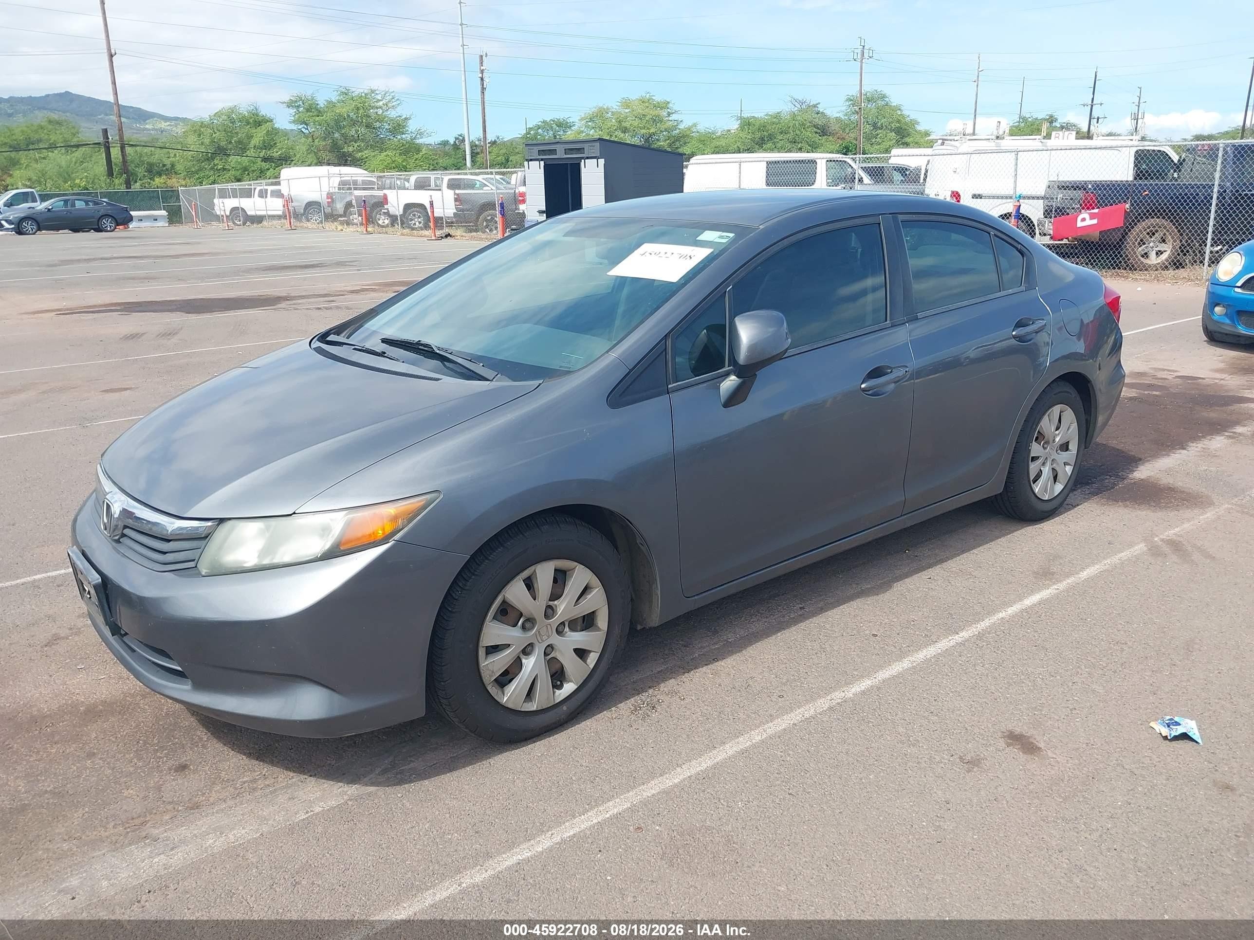 2012 Honda Civic Lx Gray vin: 19XFB2F56CE359268