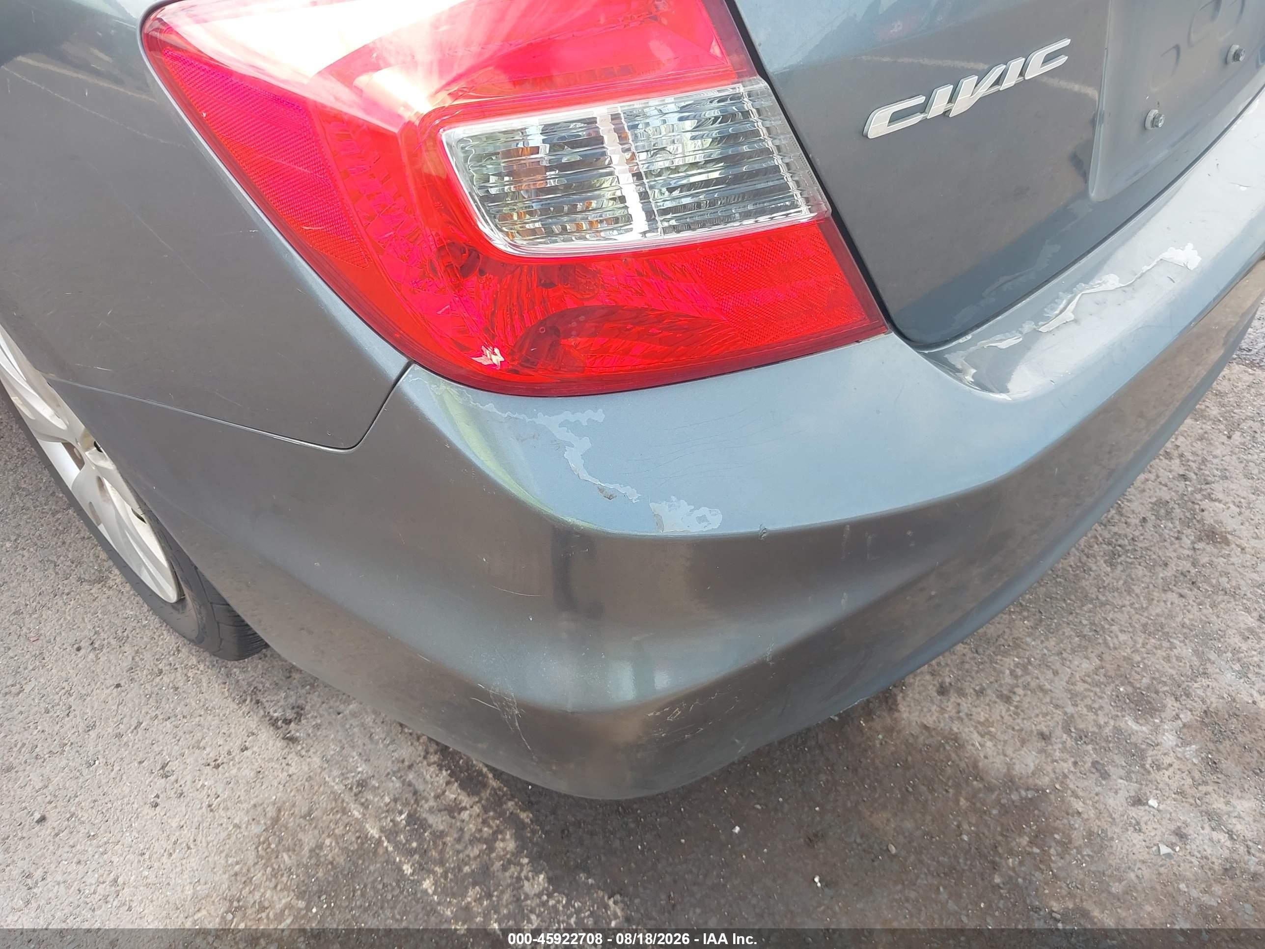 2012 Honda Civic Lx Gray vin: 19XFB2F56CE359268