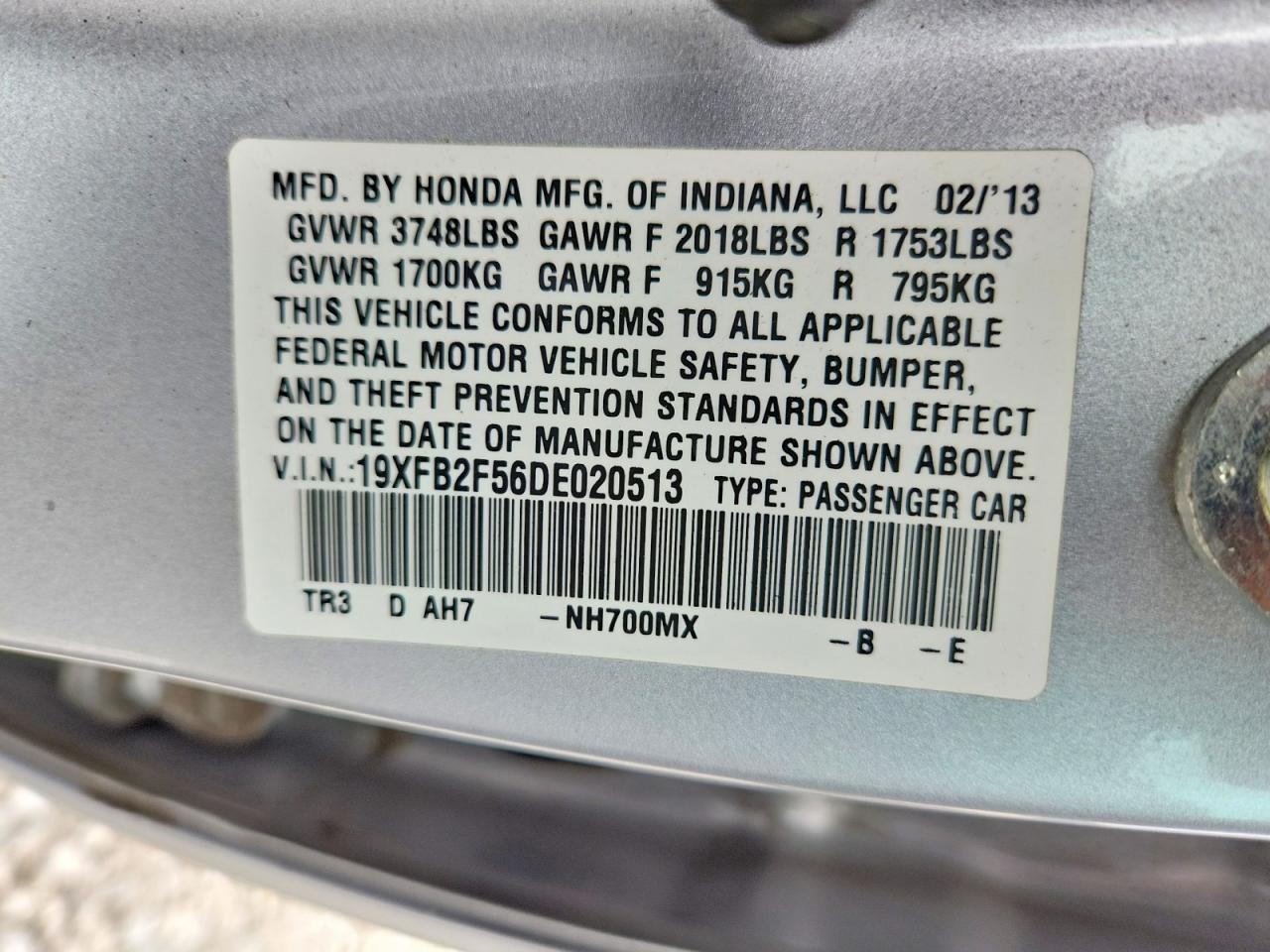 2013 Honda Civic Lx Silver vin: 19XFB2F56DE020513