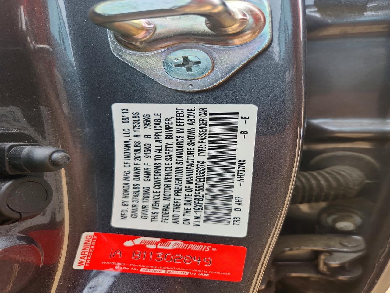 2013 Honda Civic Lx Gray vin: 19XFB2F56DE055374