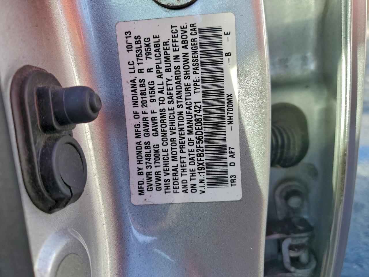 2013 Honda Civic Lx Серебряный vin: 19XFB2F56DE087421