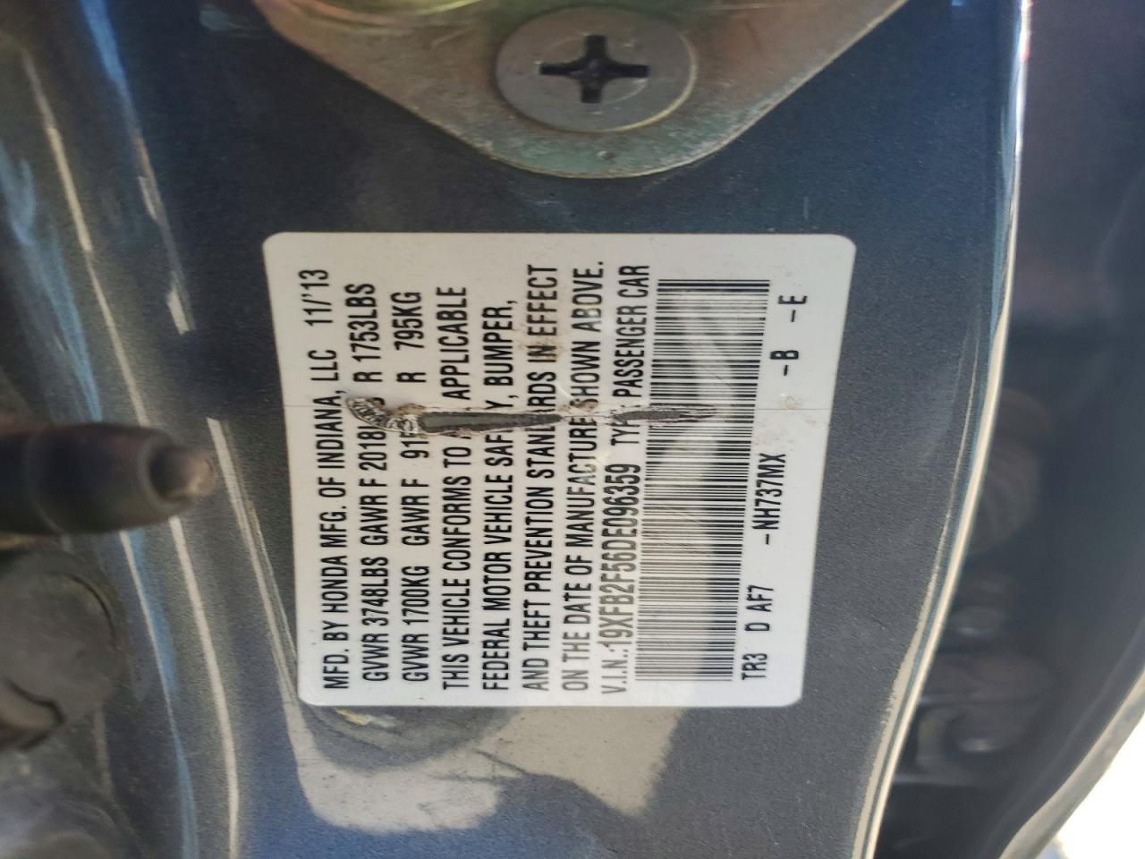 2013 Honda Civic Lx Gray vin: 19XFB2F56DE096359