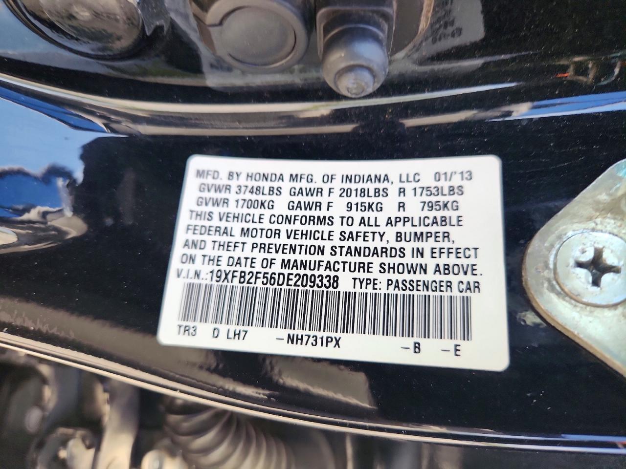2013 Honda Civic Lx Черный vin: 19XFB2F56DE209338