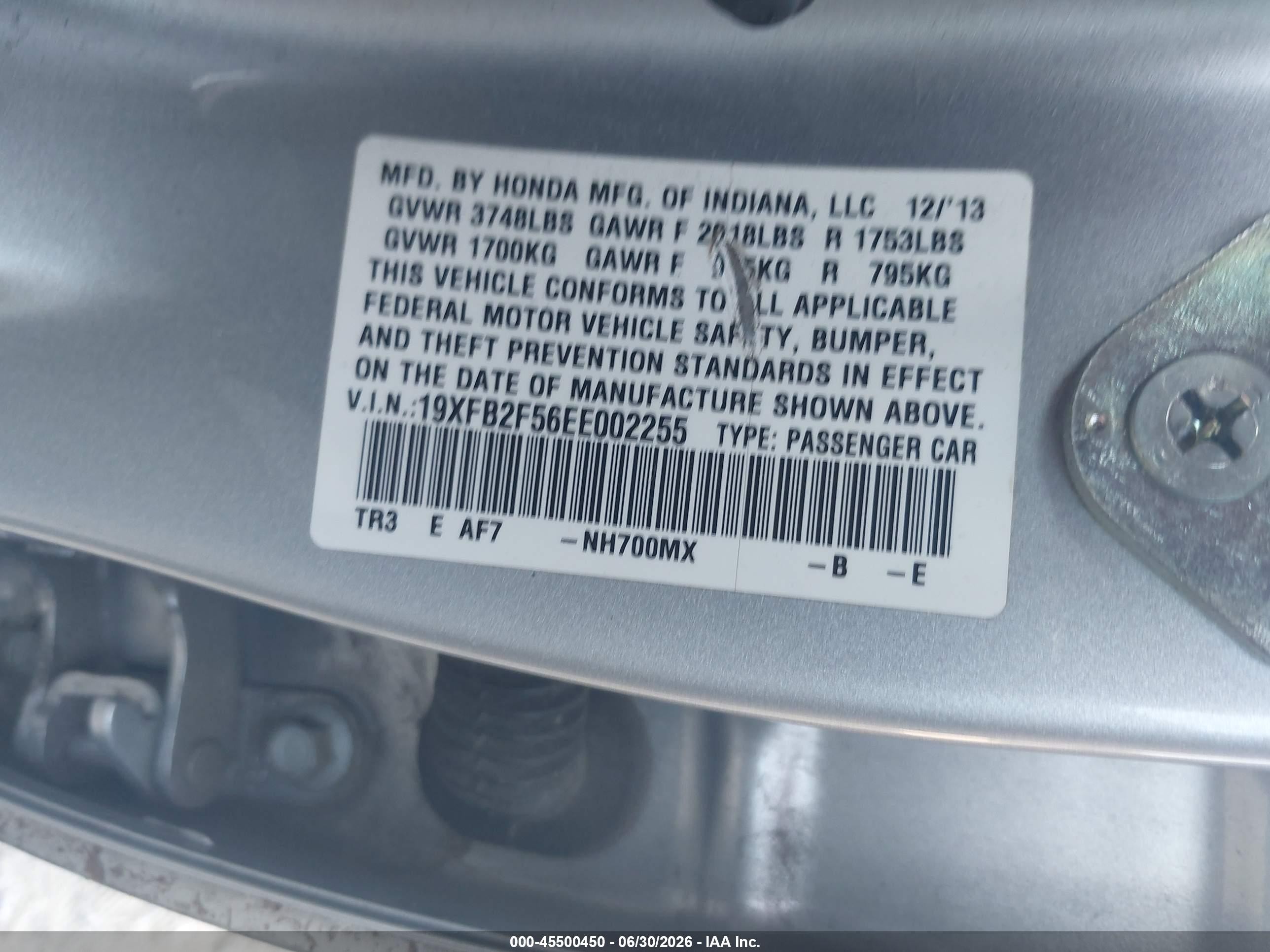 2014 Honda Civic Lx Silver vin: 19XFB2F56EE002255