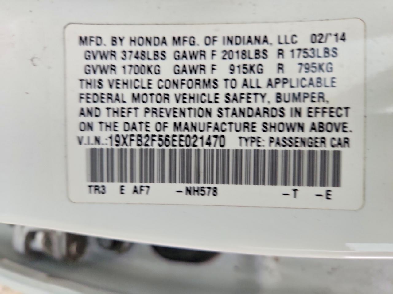 2014 Honda Civic Lx White vin: 19XFB2F56EE021470