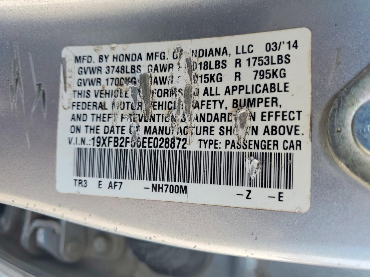 2014 Honda Civic Lx Silver vin: 19XFB2F56EE028872