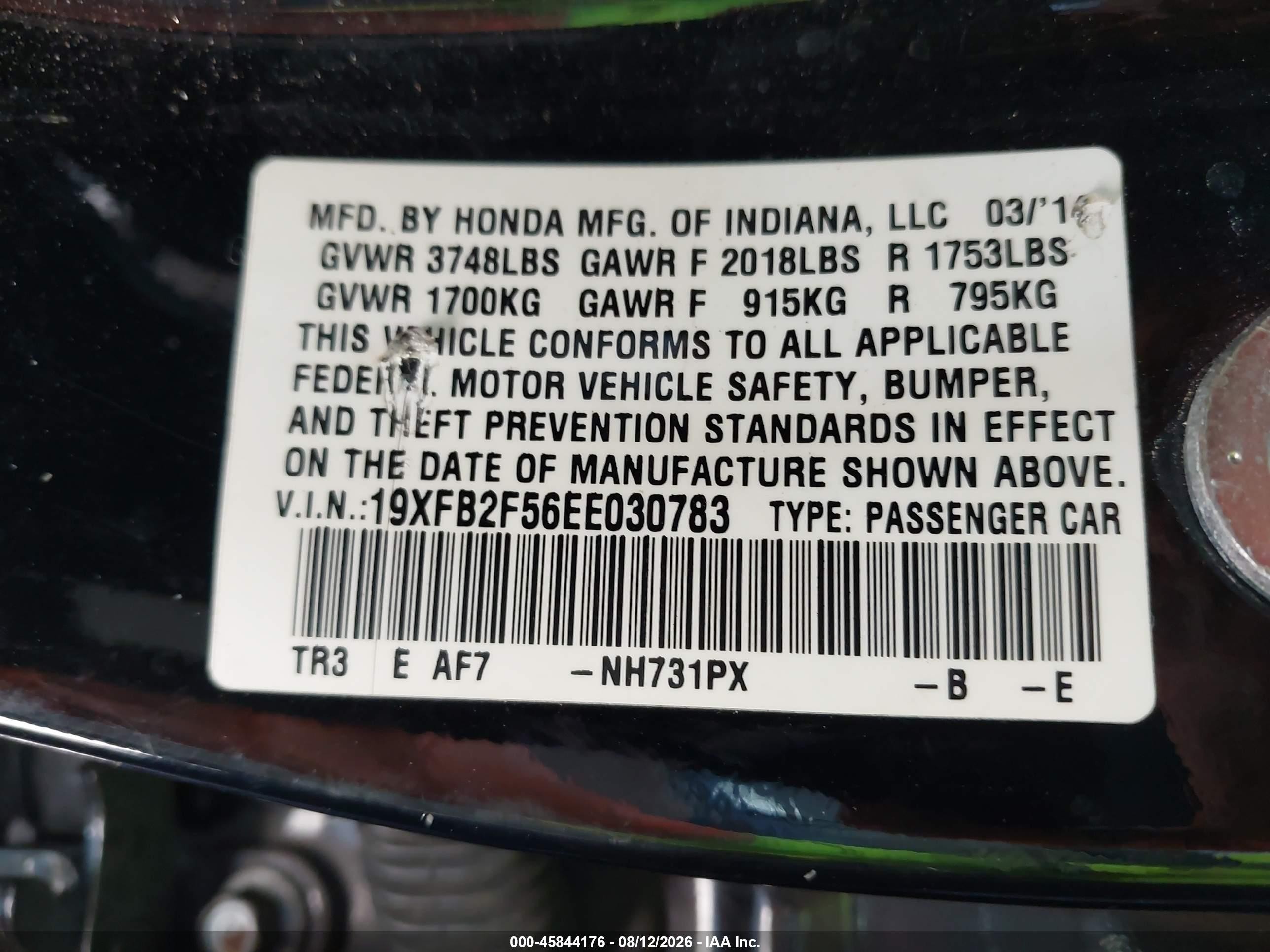 2014 Honda Civic Lx Черный vin: 19XFB2F56EE030783
