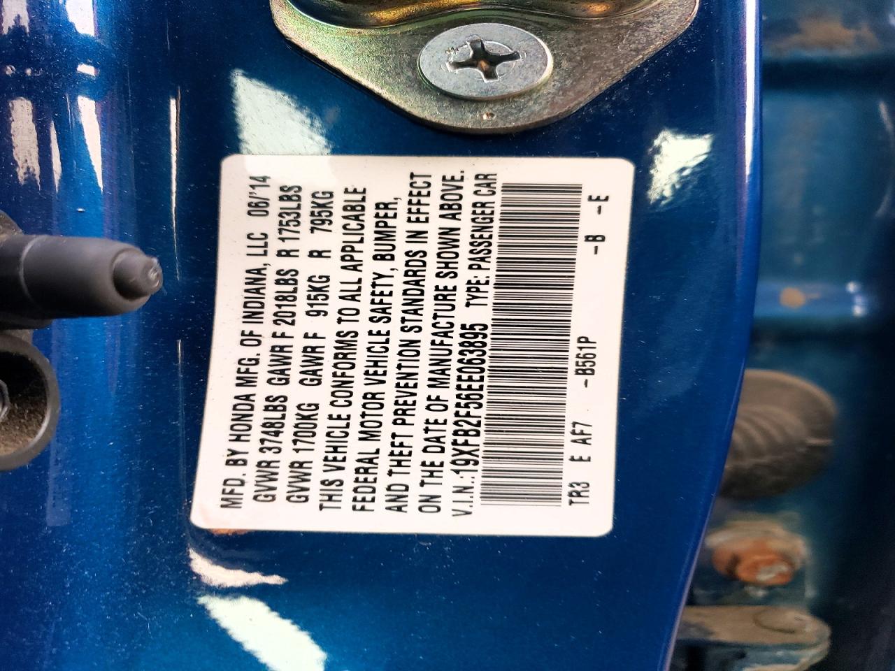2014 Honda Civic Lx Blue vin: 19XFB2F56EE063895