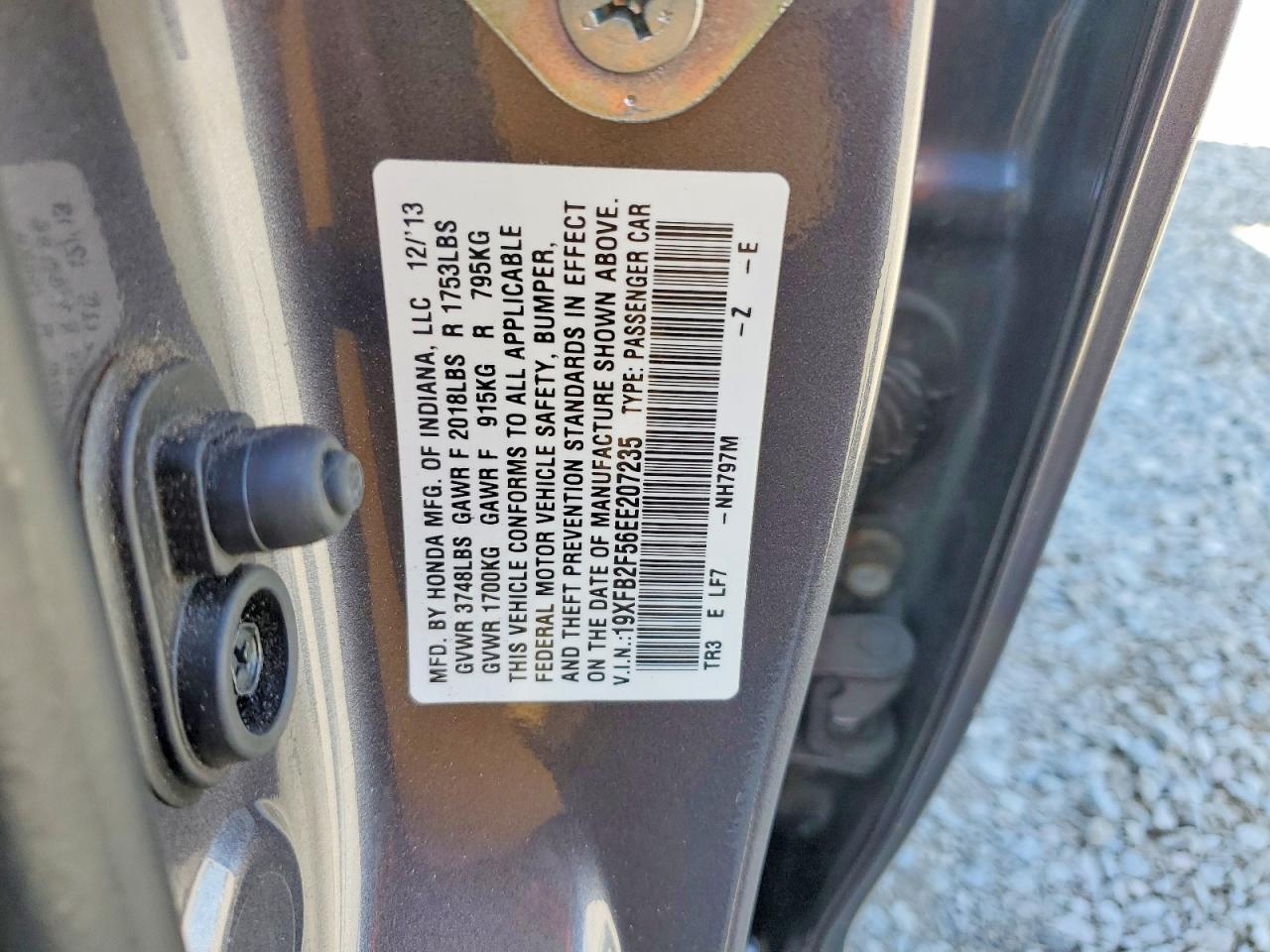 2014 Honda Civic Lx Gray vin: 19XFB2F56EE207235