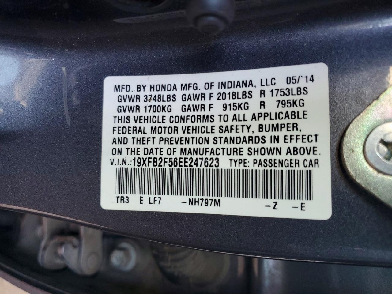 2014 Honda Civic Lx Gray vin: 19XFB2F56EE247623
