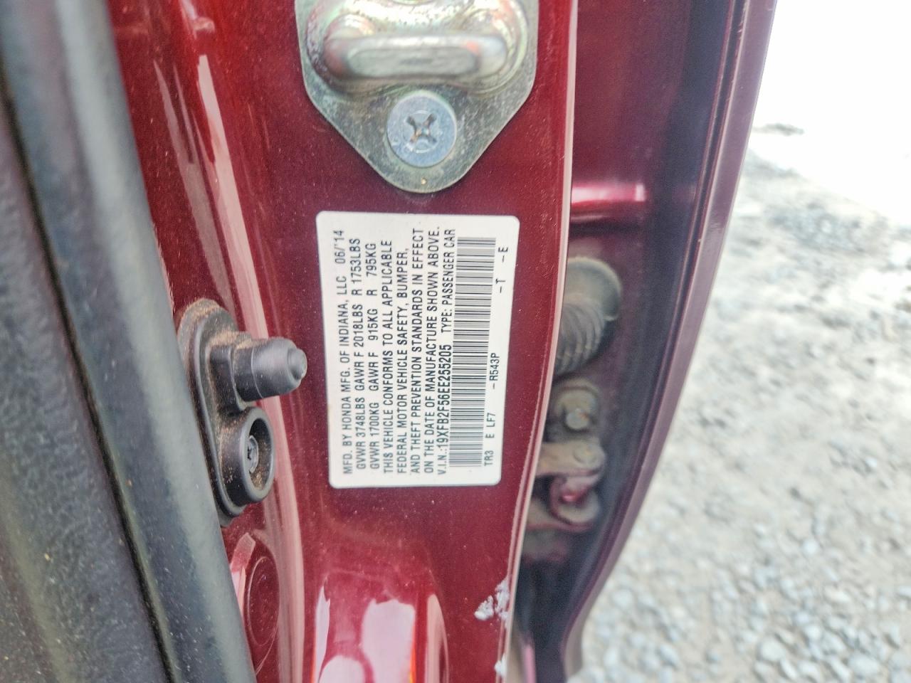 2014 Honda Civic Lx Burgundy vin: 19XFB2F56EE255205