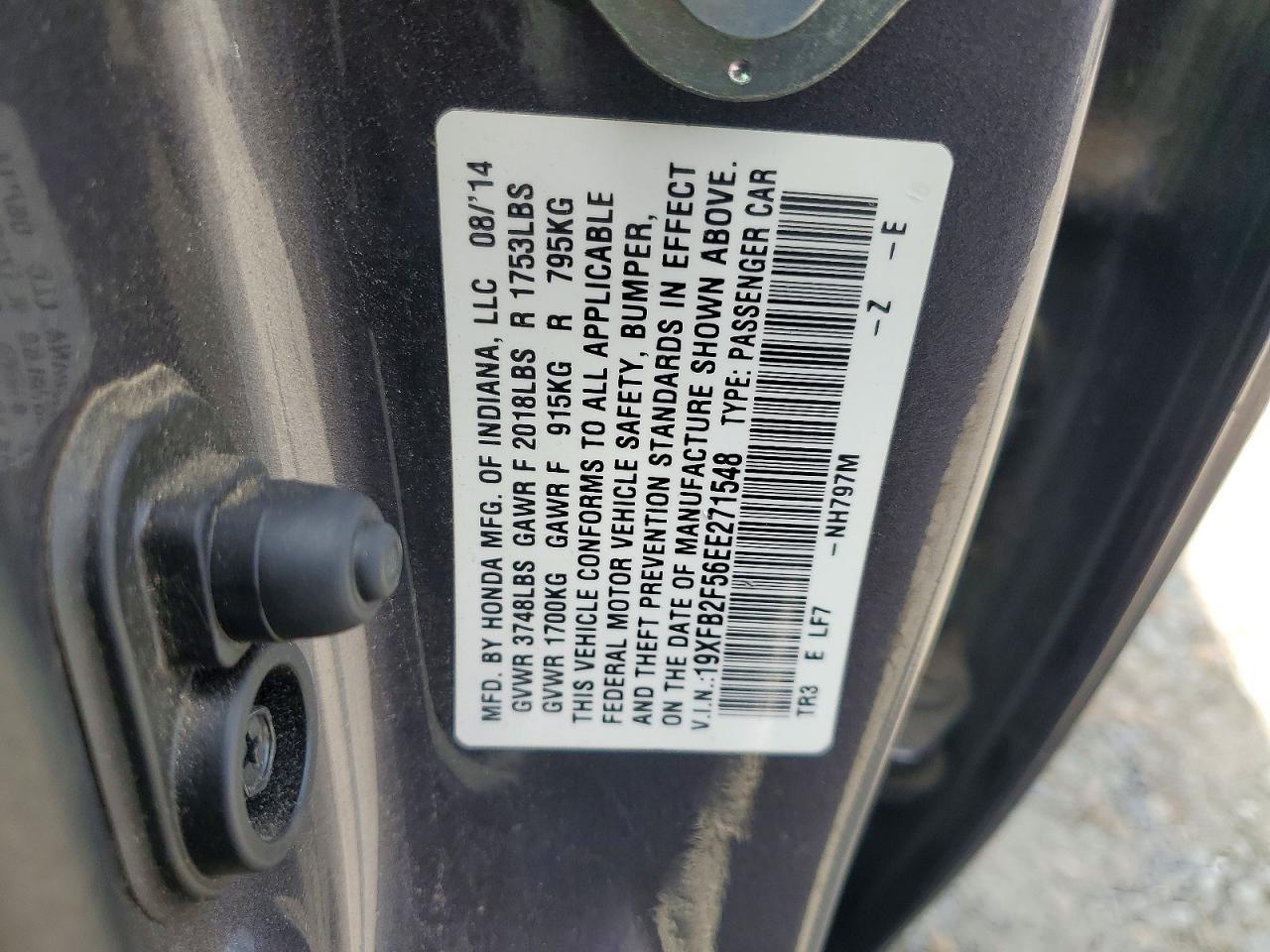 2014 Honda Civic Lx Gray vin: 19XFB2F56EE271548
