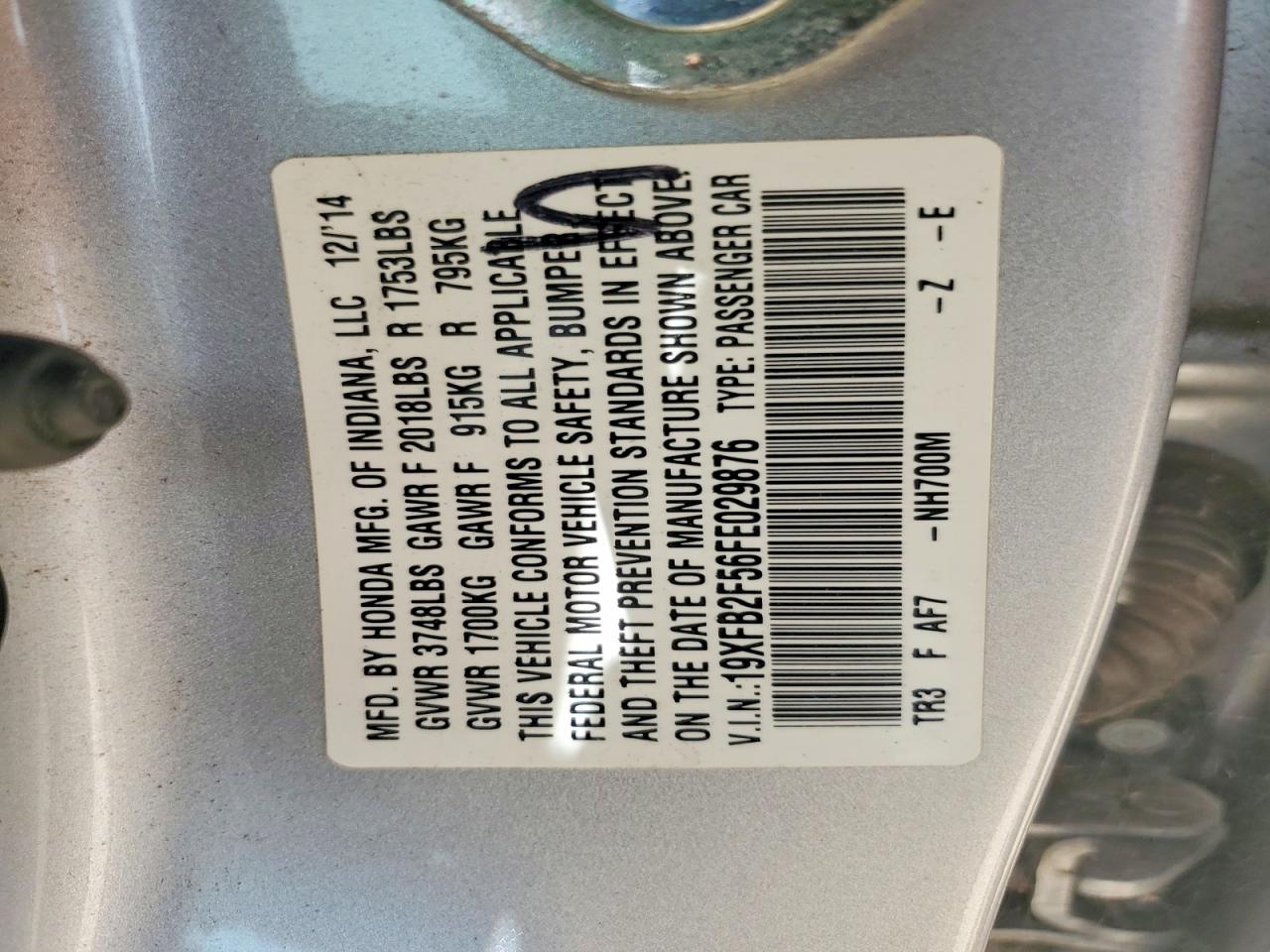 2015 Honda Civic Lx Silver vin: 19XFB2F56FE029876