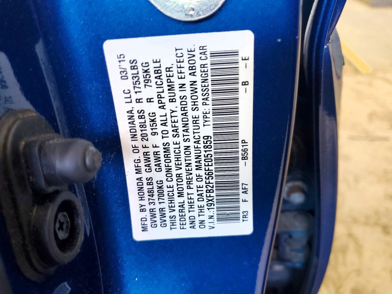 2015 Honda Civic Lx Синий vin: 19XFB2F56FE051859