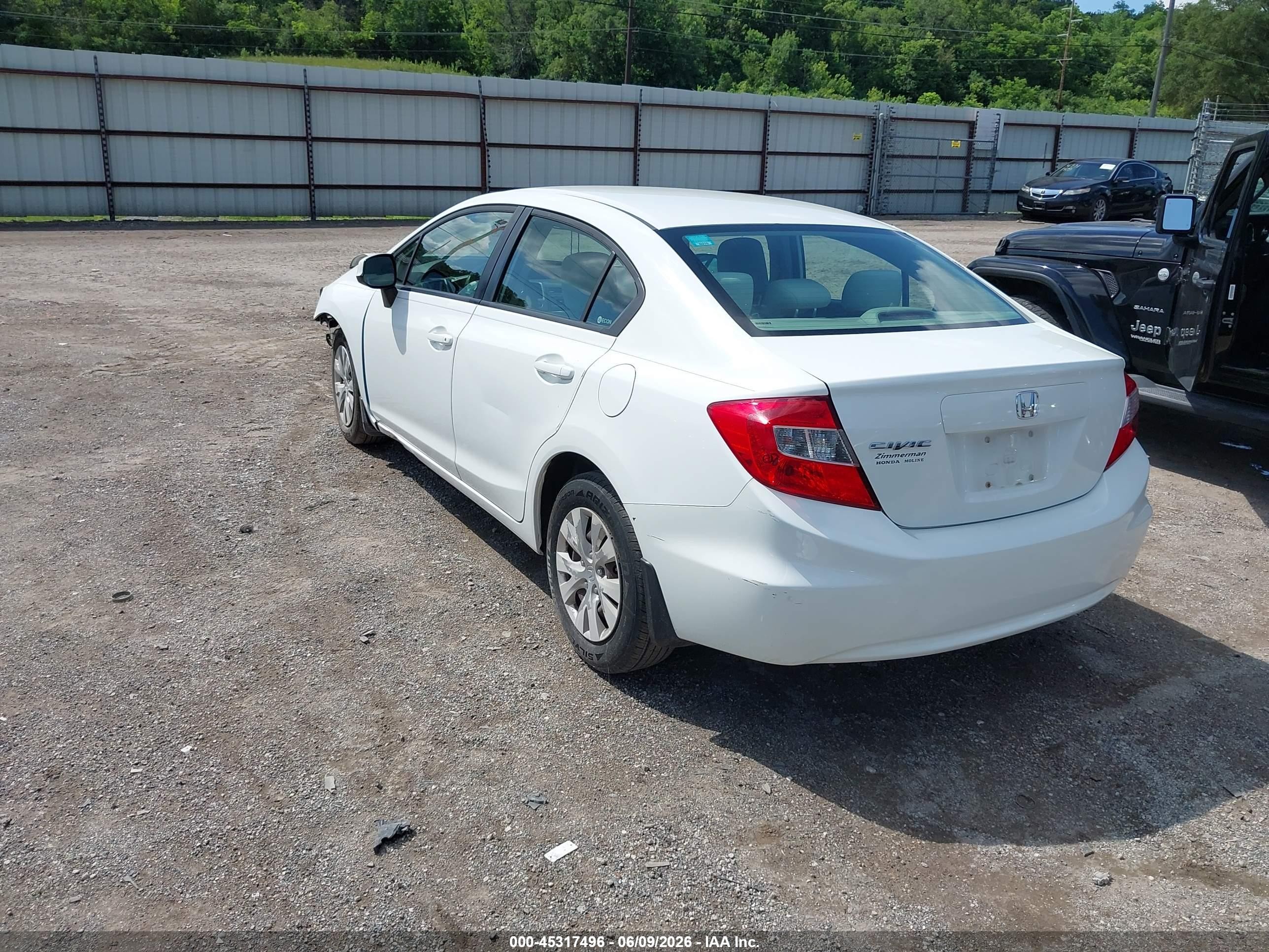 2012 Honda Civic Lx White vin: 19XFB2F57CE003038