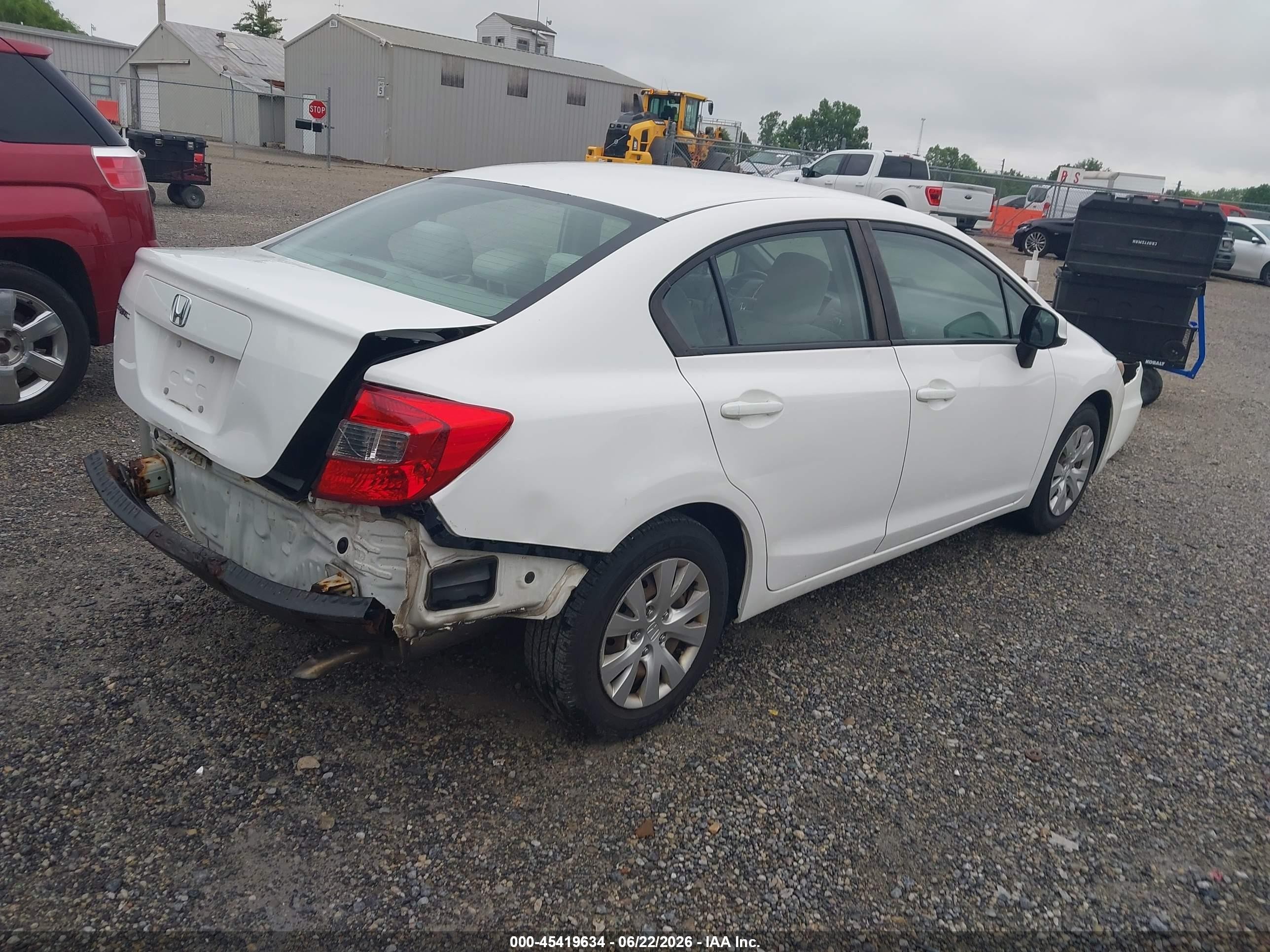 2012 Honda Civic Lx White vin: 19XFB2F57CE011690