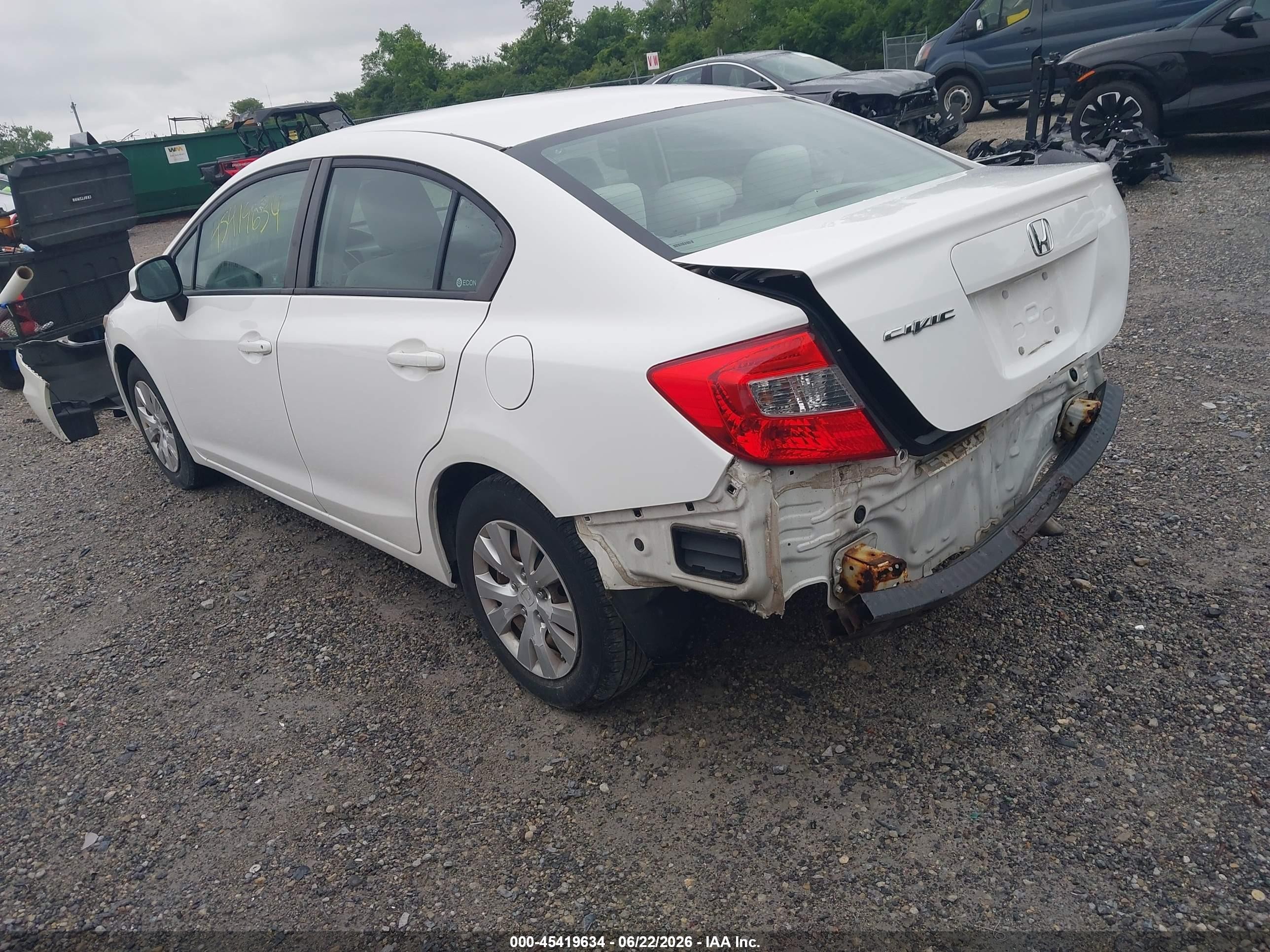 2012 Honda Civic Lx White vin: 19XFB2F57CE011690