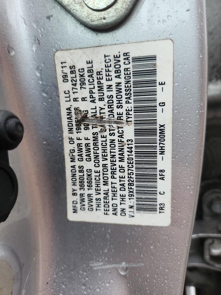 2012 Honda Civic Lx Silver vin: 19XFB2F57CE014413