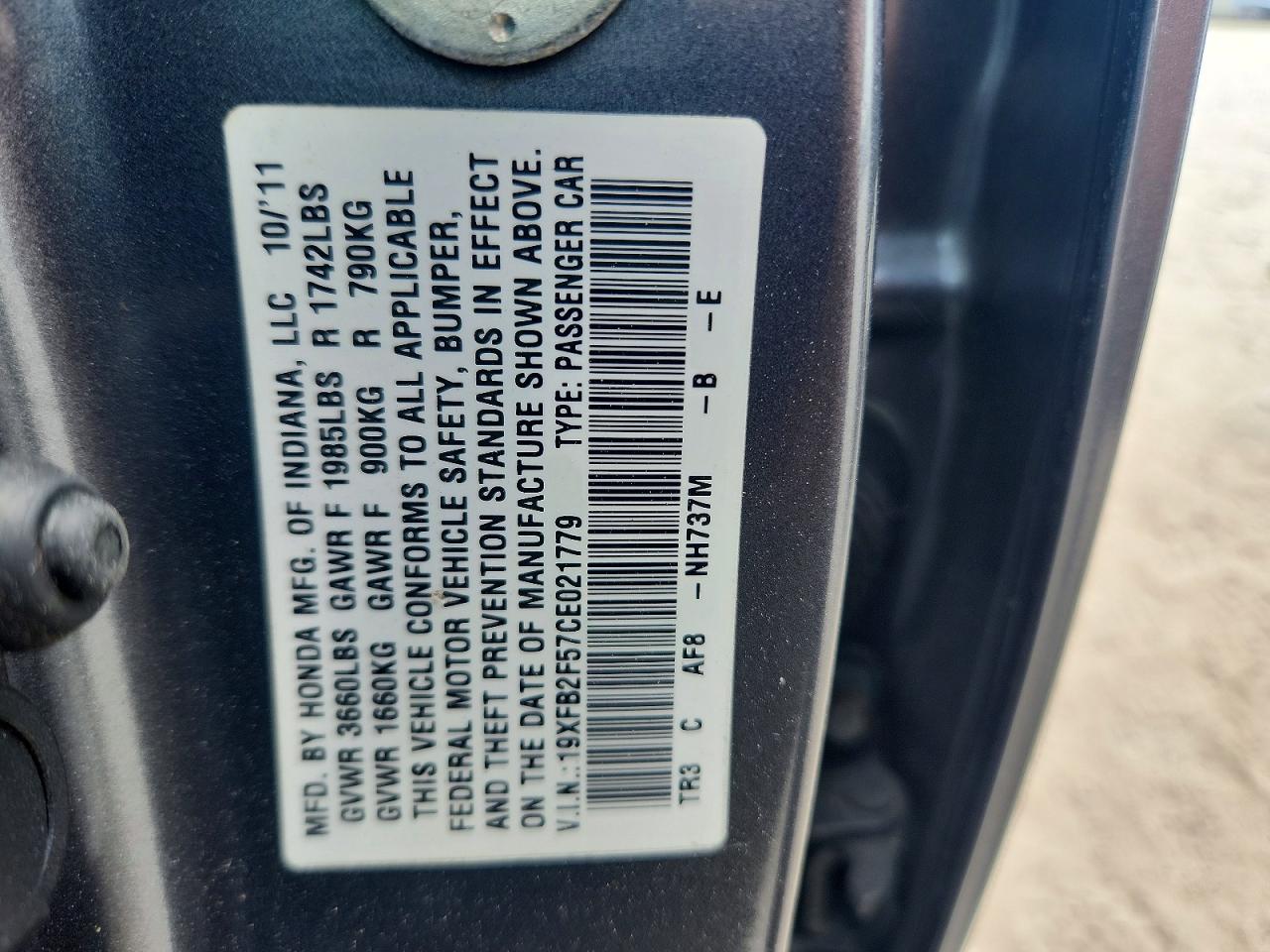 2012 Honda Civic Lx Gray vin: 19XFB2F57CE021779