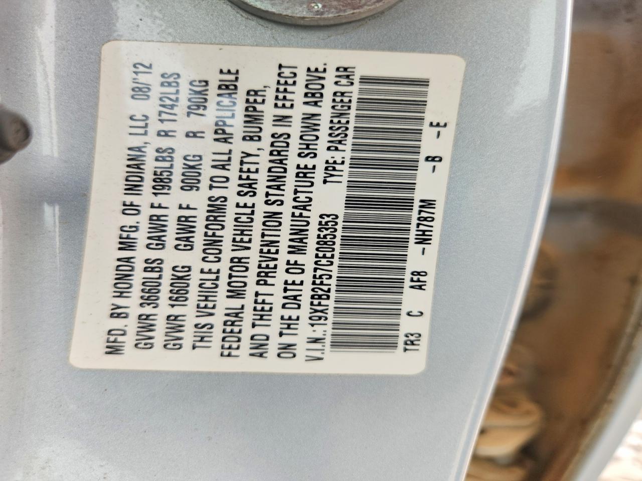 2012 Honda Civic Lx Blue vin: 19XFB2F57CE085353