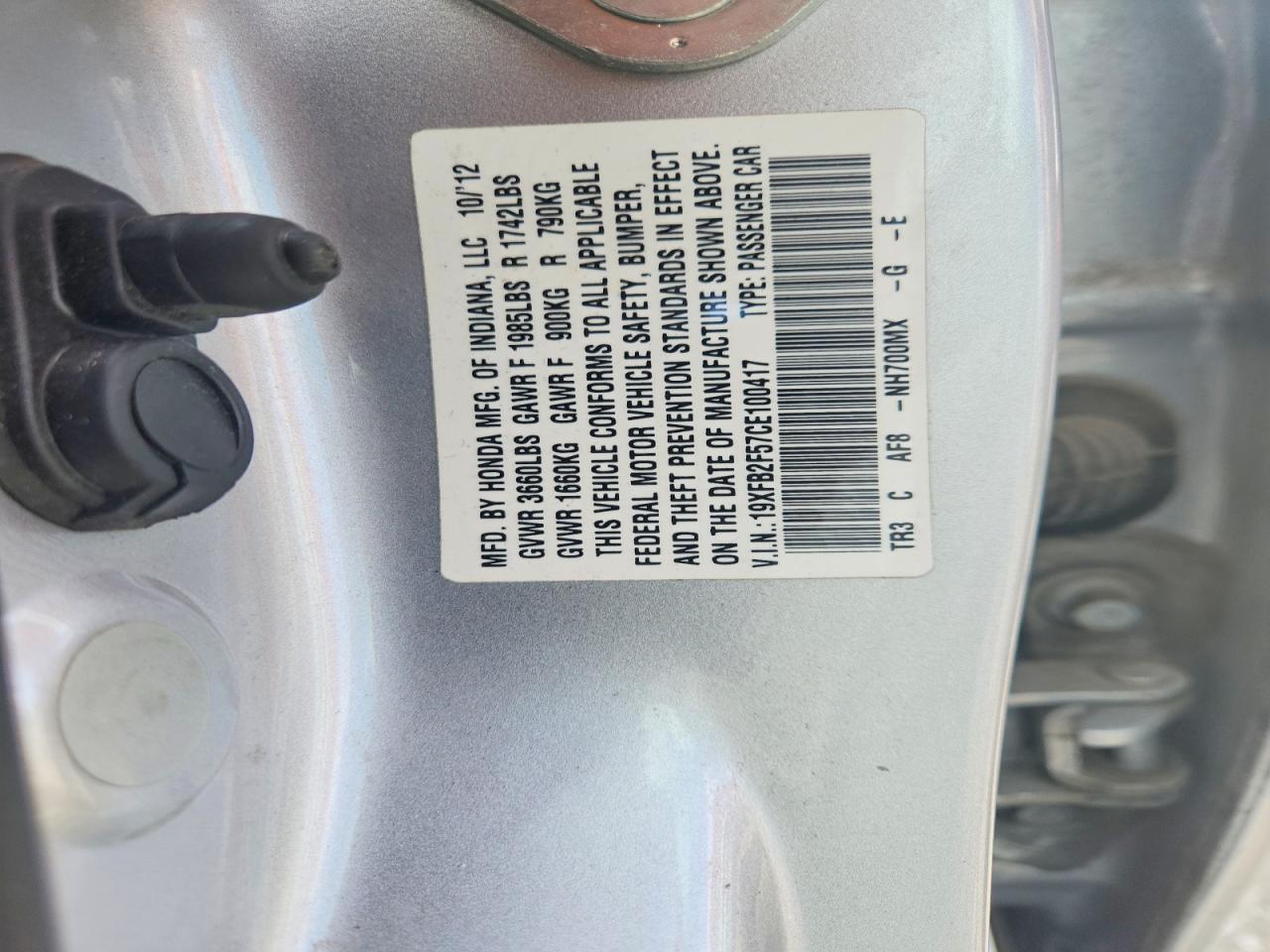 2012 Honda Civic Lx Silver vin: 19XFB2F57CE100417