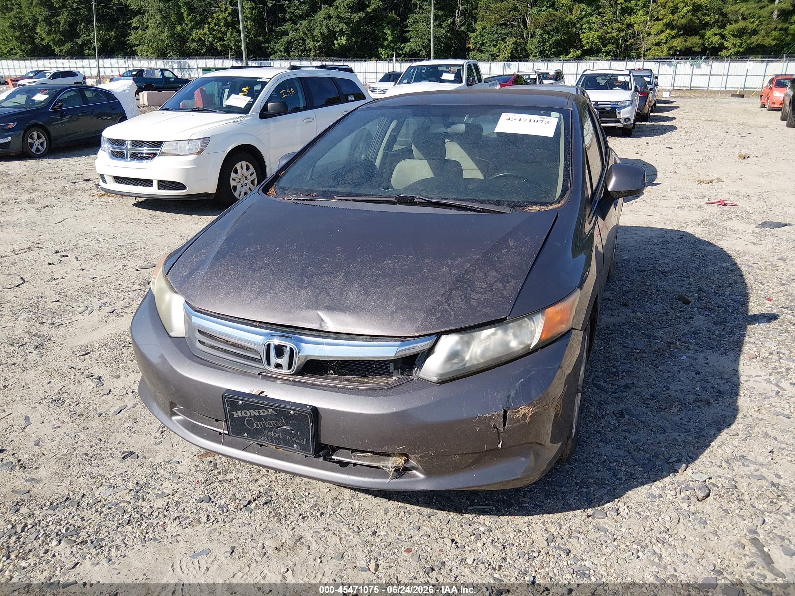 2012 Honda Civic Lx Gray vin: 19XFB2F57CE103351