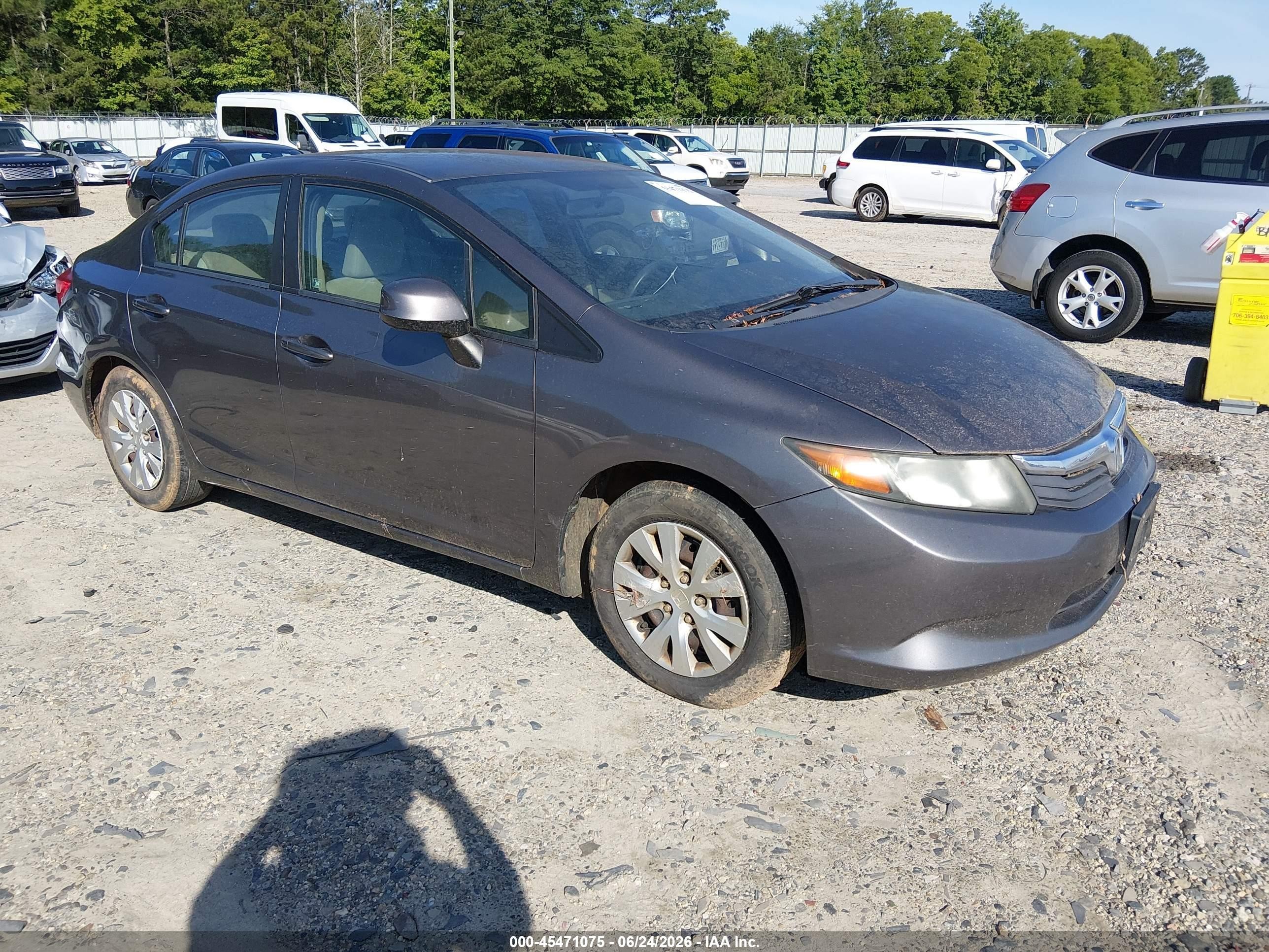 2012 Honda Civic Lx Gray vin: 19XFB2F57CE103351