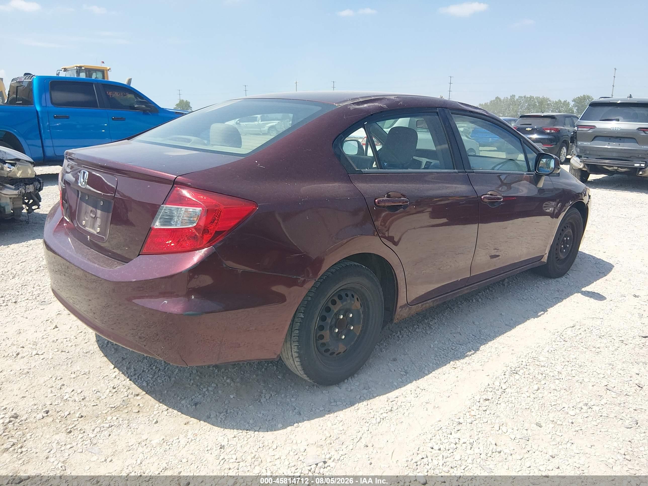 2012 Honda Civic Lx Burgundy vin: 19XFB2F57CE108968