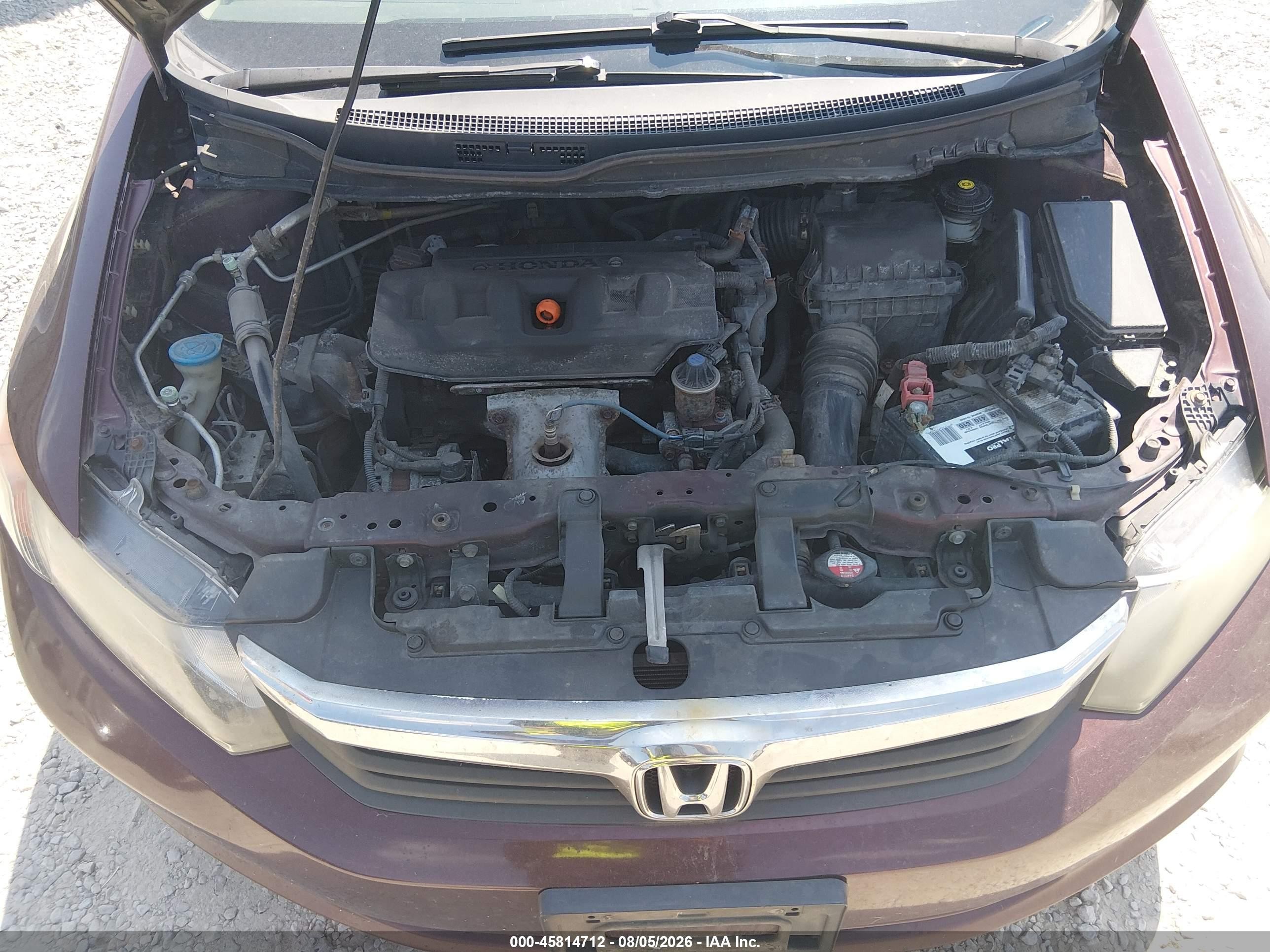 2012 Honda Civic Lx Burgundy vin: 19XFB2F57CE108968