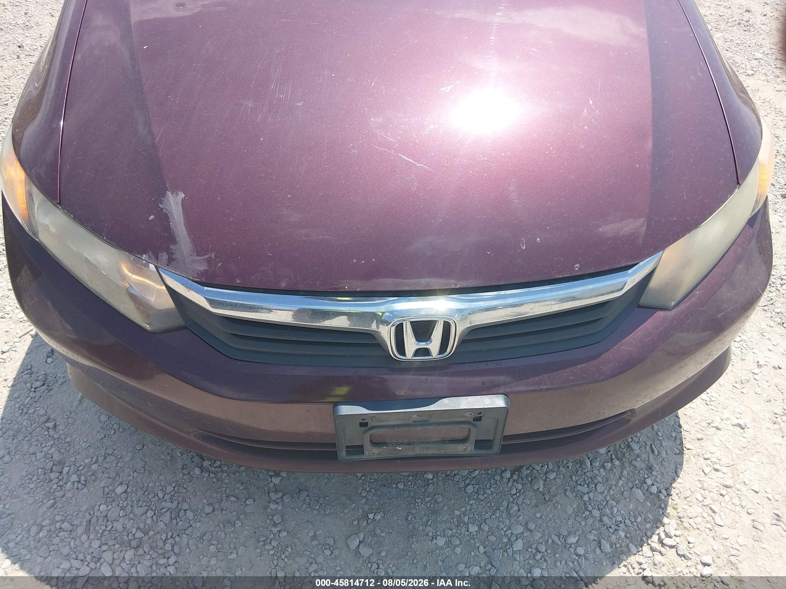 2012 Honda Civic Lx Burgundy vin: 19XFB2F57CE108968