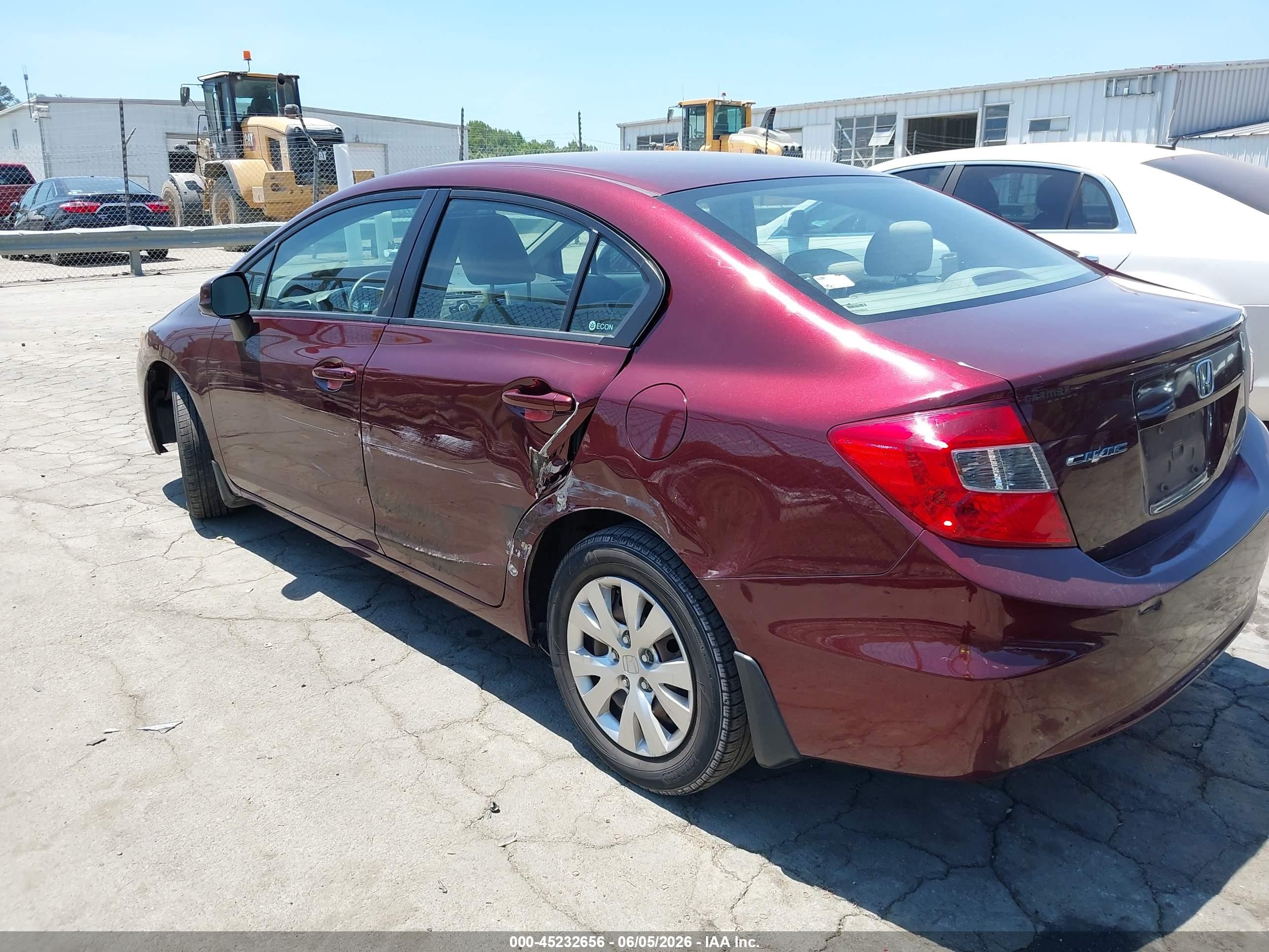 2012 Honda Civic Lx Burgundy vin: 19XFB2F57CE358677