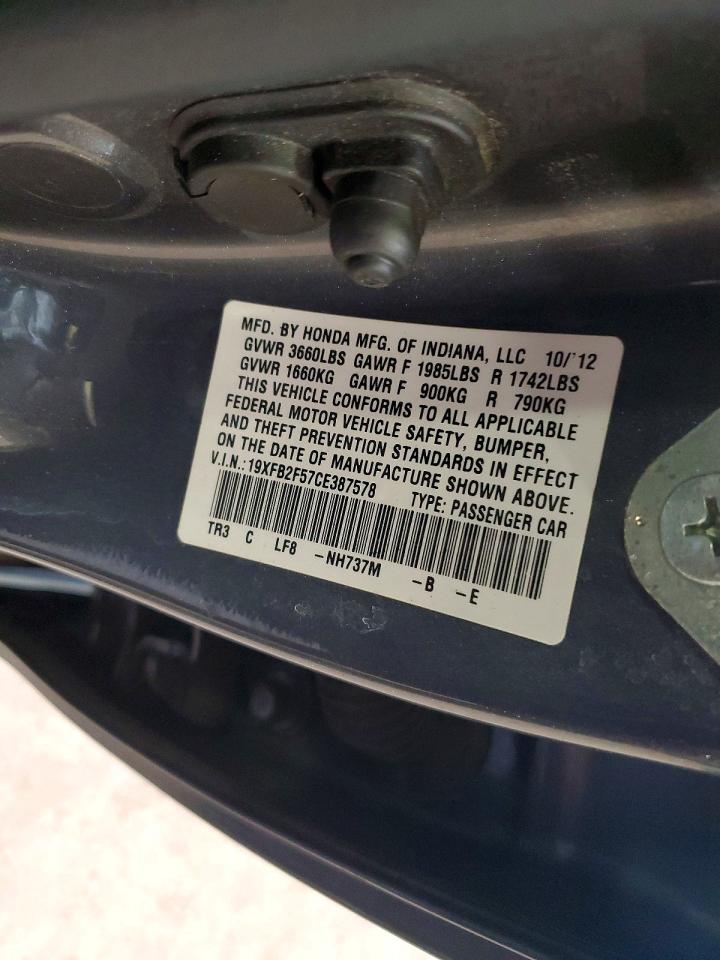 2012 Honda Civic Lx Gray vin: 19XFB2F57CE387578