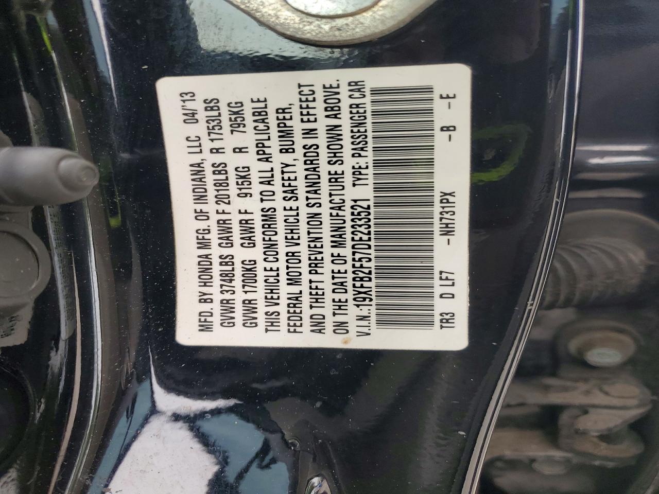 2013 Honda Civic Lx Черный vin: 19XFB2F57DE233521