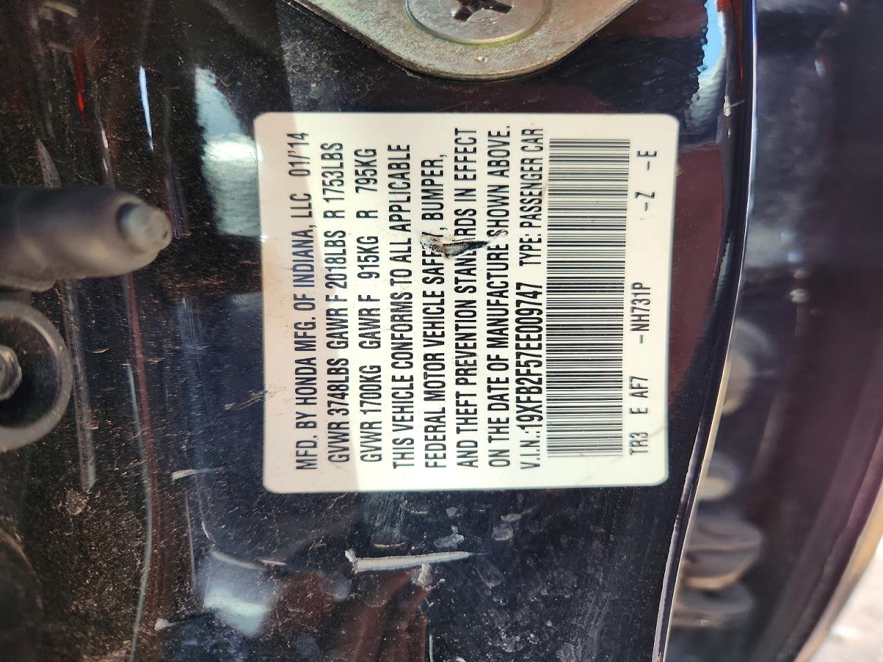 2014 Honda Civic Lx Black vin: 19XFB2F57EE009747