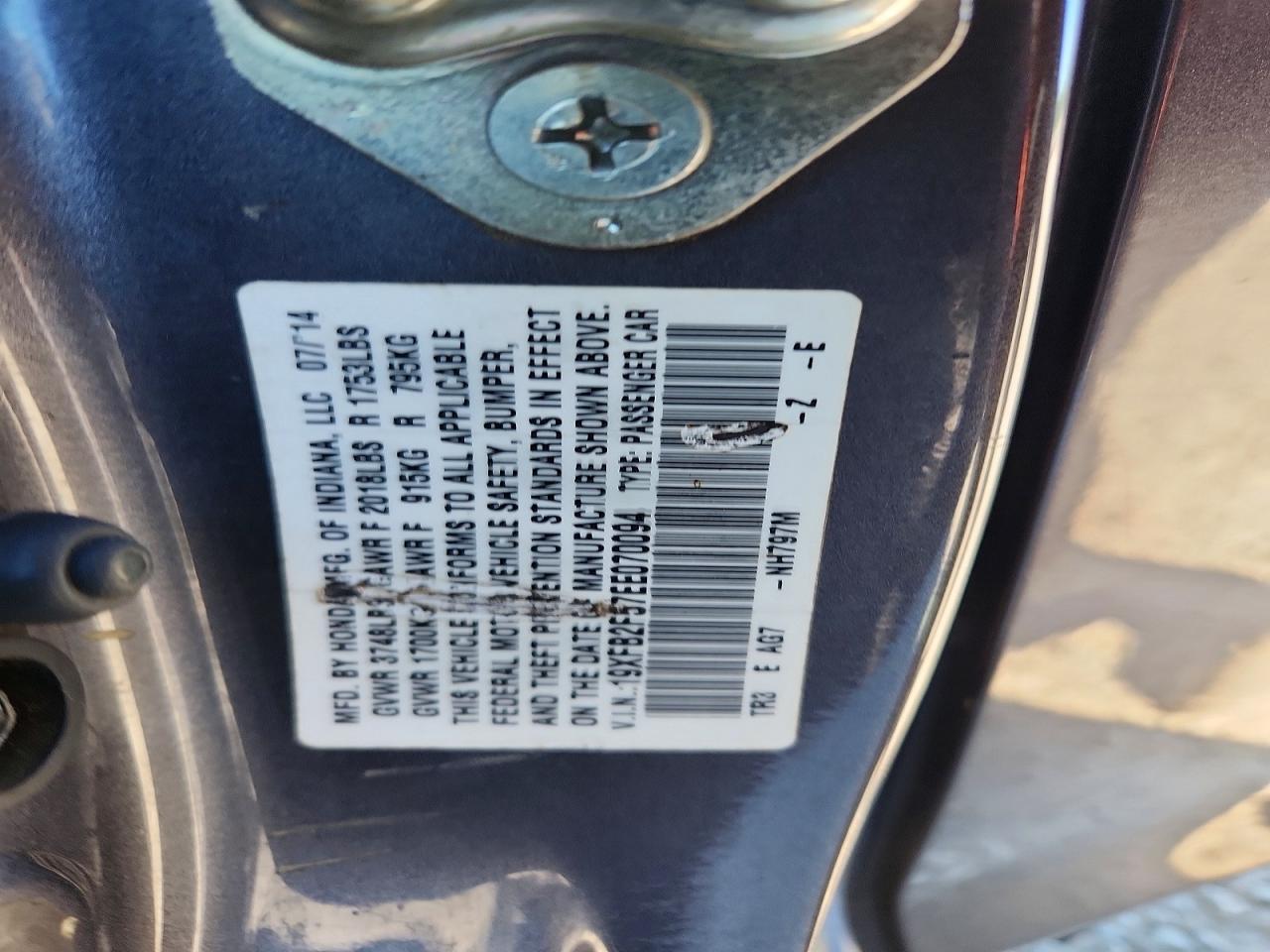 2014 Honda Civic Lx Gray vin: 19XFB2F57EE070094