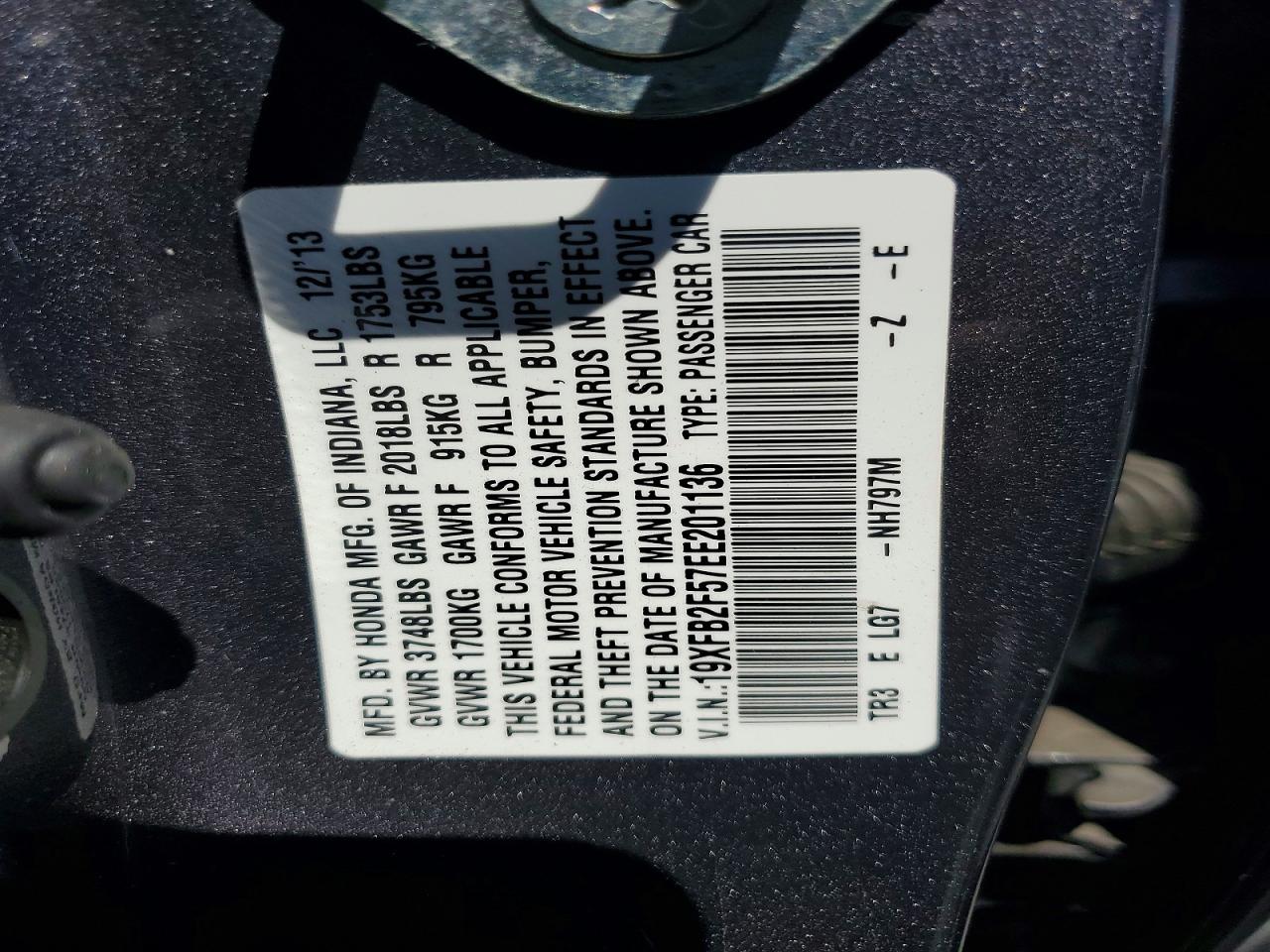 2014 Honda Civic Lx Gray vin: 19XFB2F57EE201136