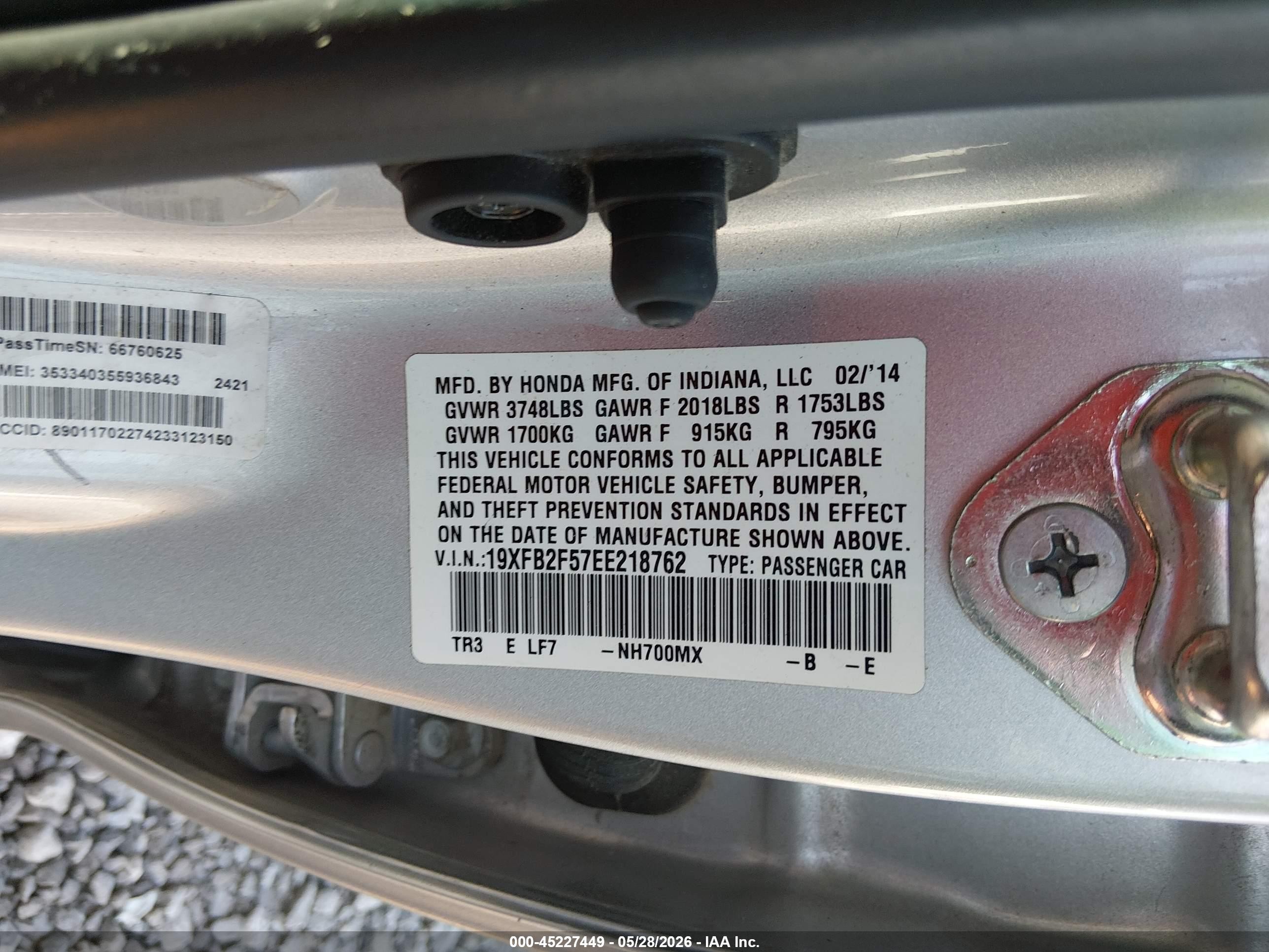 2014 Honda Civic Lx Silver vin: 19XFB2F57EE218762