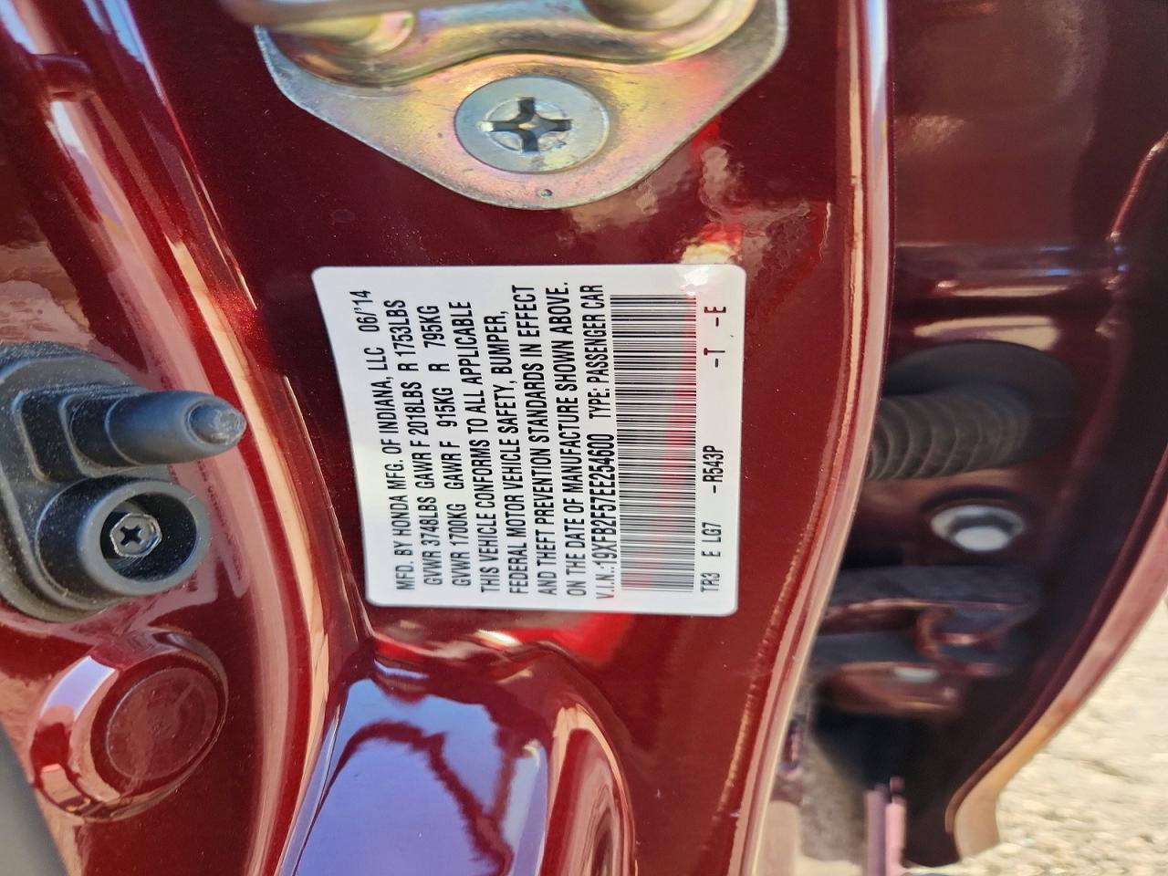 2014 Honda Civic Lx Burgundy vin: 19XFB2F57EE254600